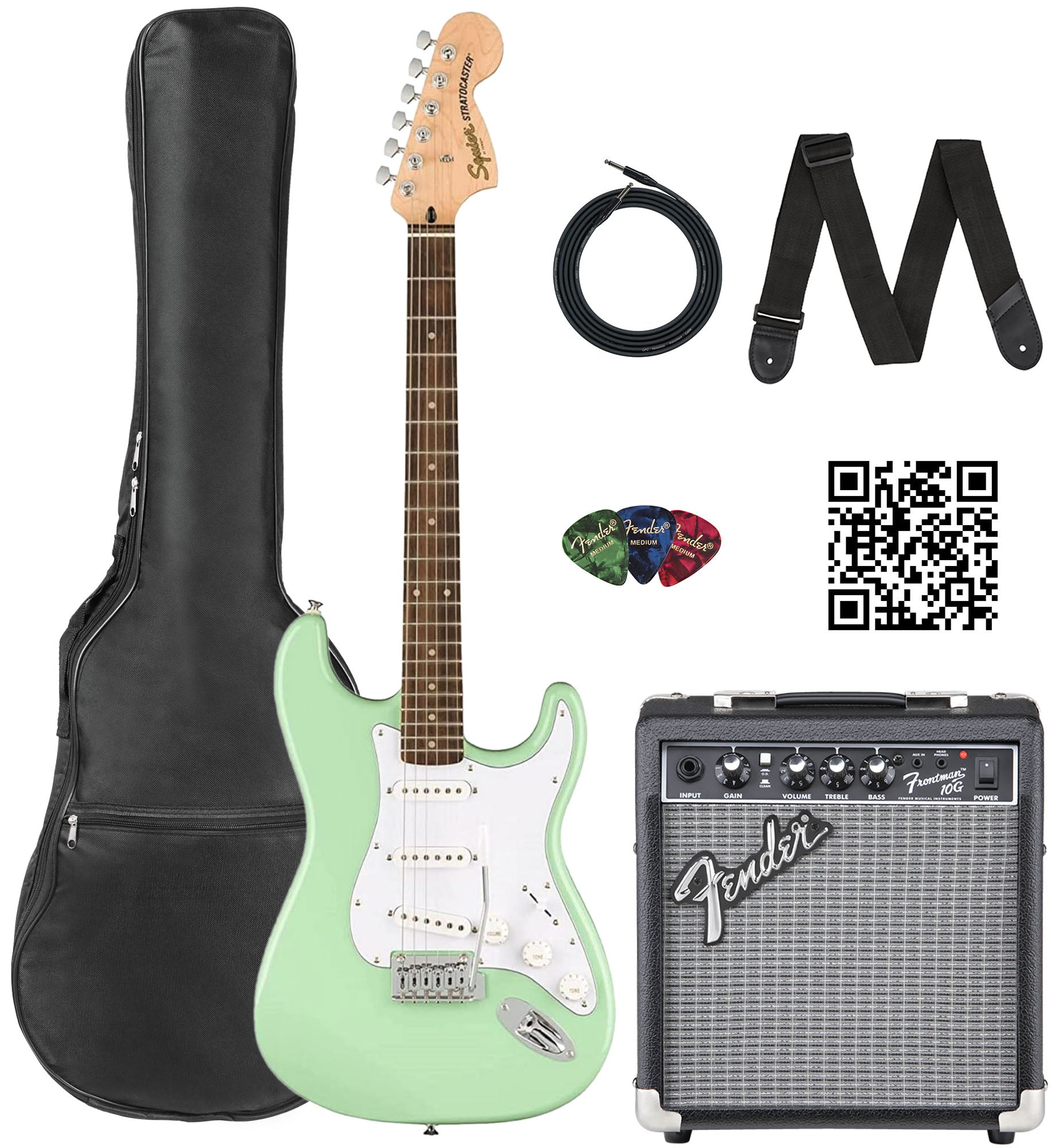 Fender Squier Stratocaster - Surf Green w/ Frontman 10G Amplifier