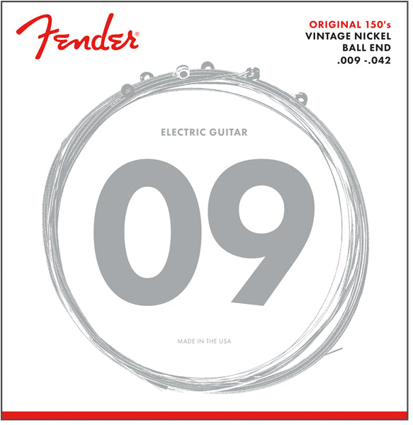 Fender Original 150's Pure Nickel Electric Guitar Strings, Ball End, .009-.042, Light - 4 Pack w/ Picks