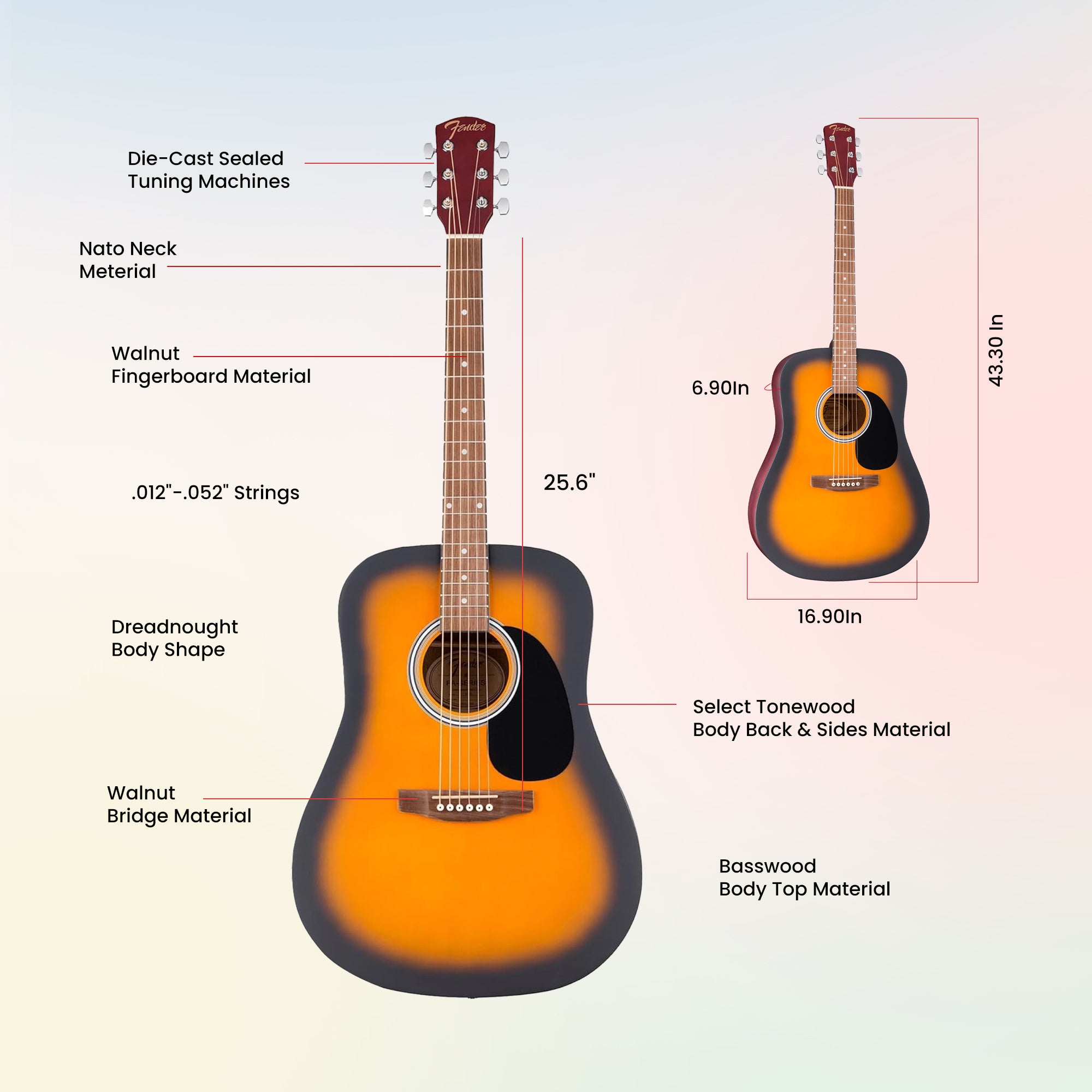 Fender FA Series Dreadnought Acoustic Guitar - Sunburst w/ Gig Bag