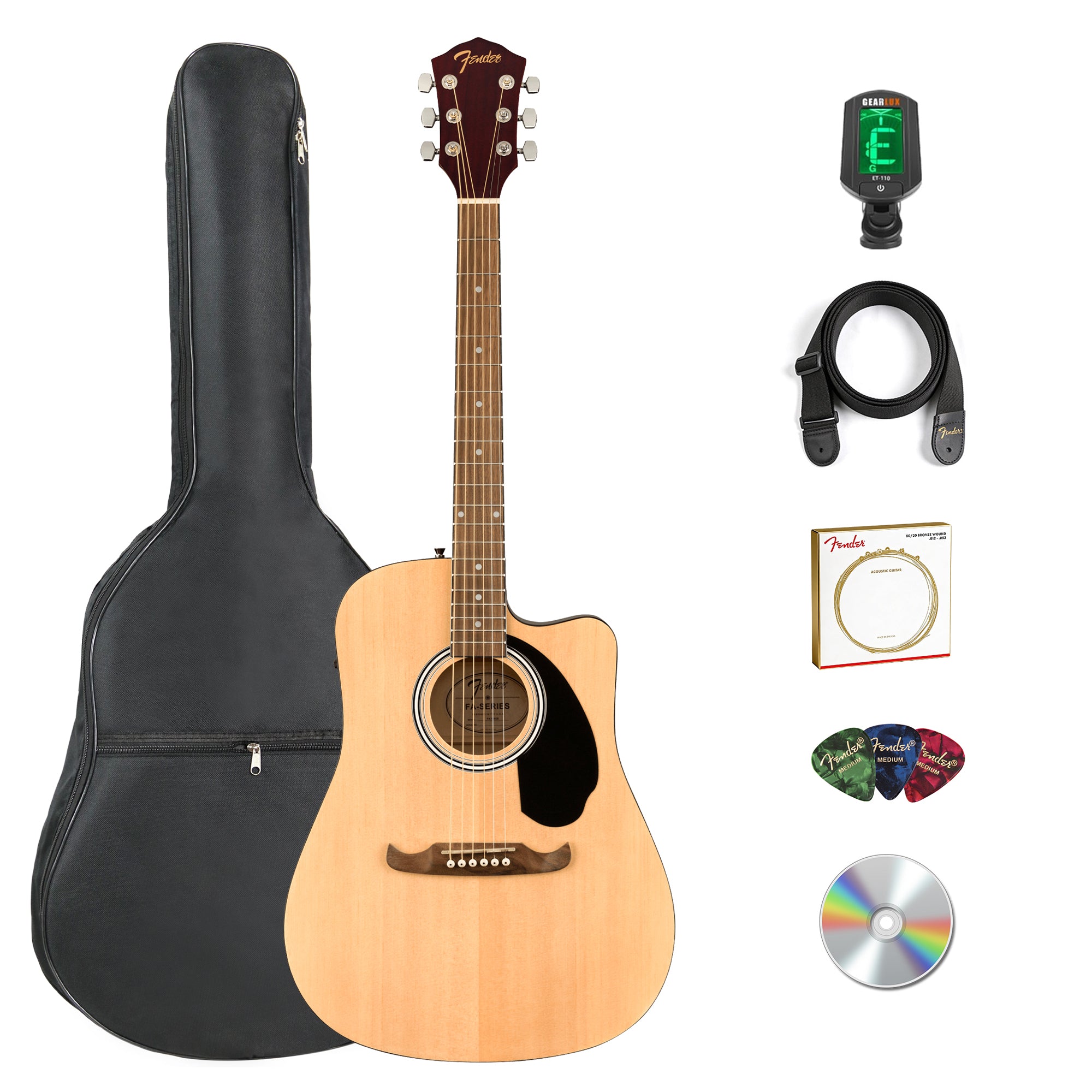 Fender FA-125CE Dreadnought Cutaway Acoustic-Electric Guitar - Natural w/ Gig Bag