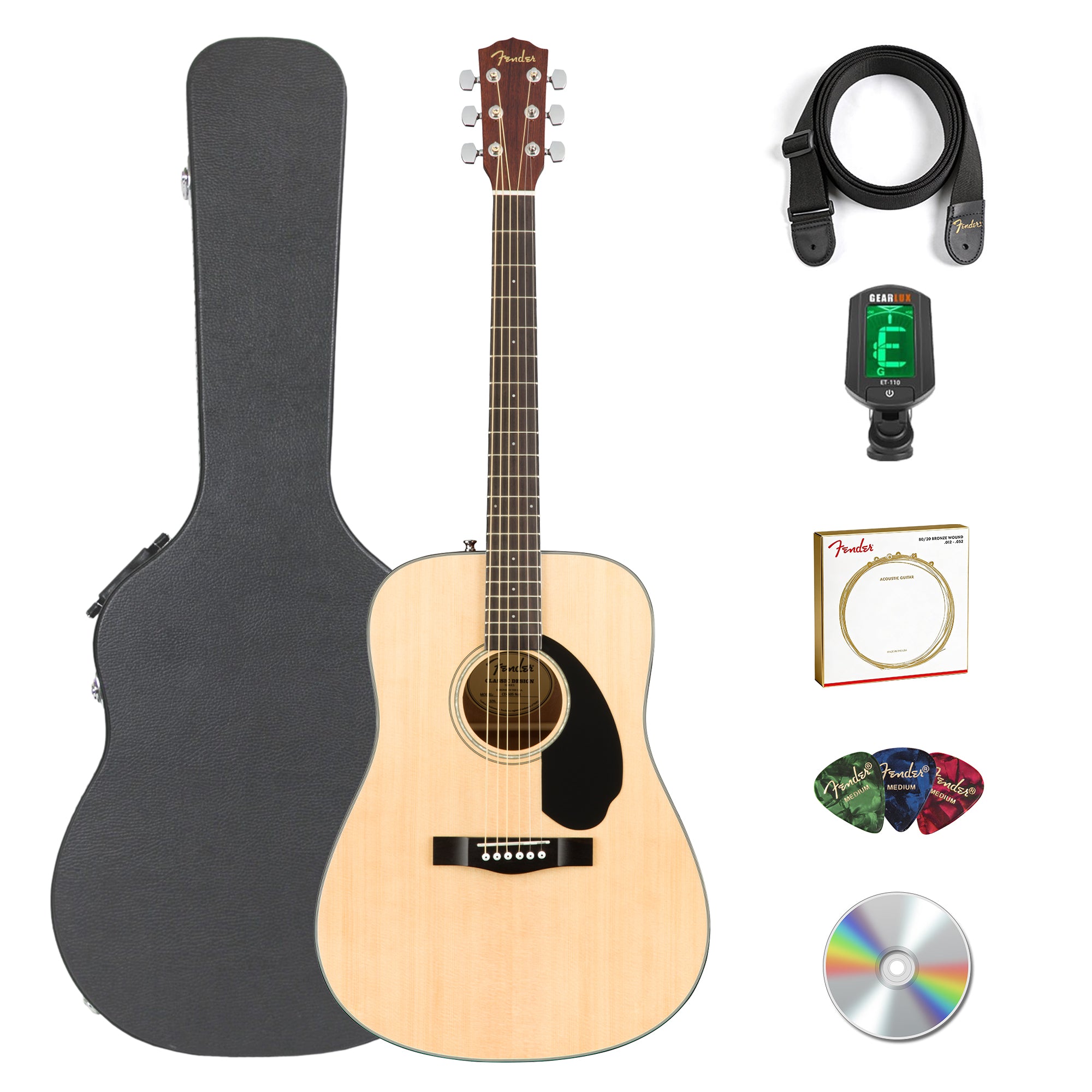 Fender CD-60S Solid Top Dreadnought Acoustic Guitar - Natural w/ Hard Case