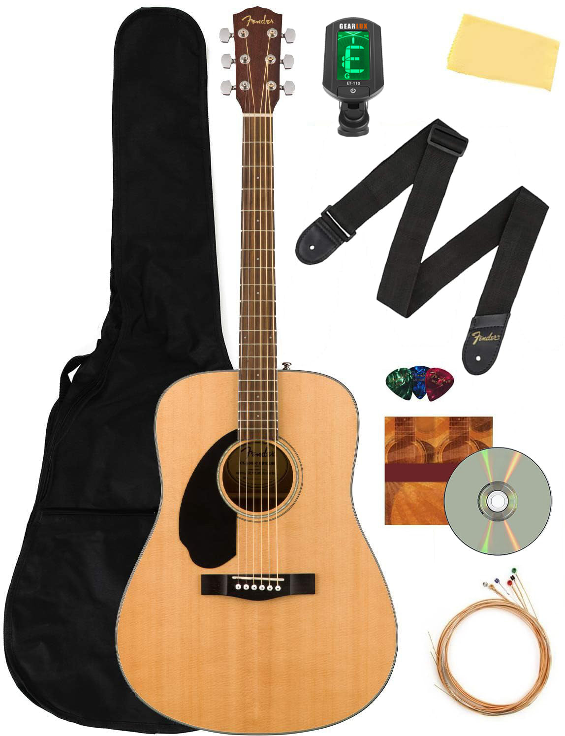 Fender CD-60S Solid Top Dreadnought Acoustic Guitar, Left Handed - Natural w/ Gig Bag