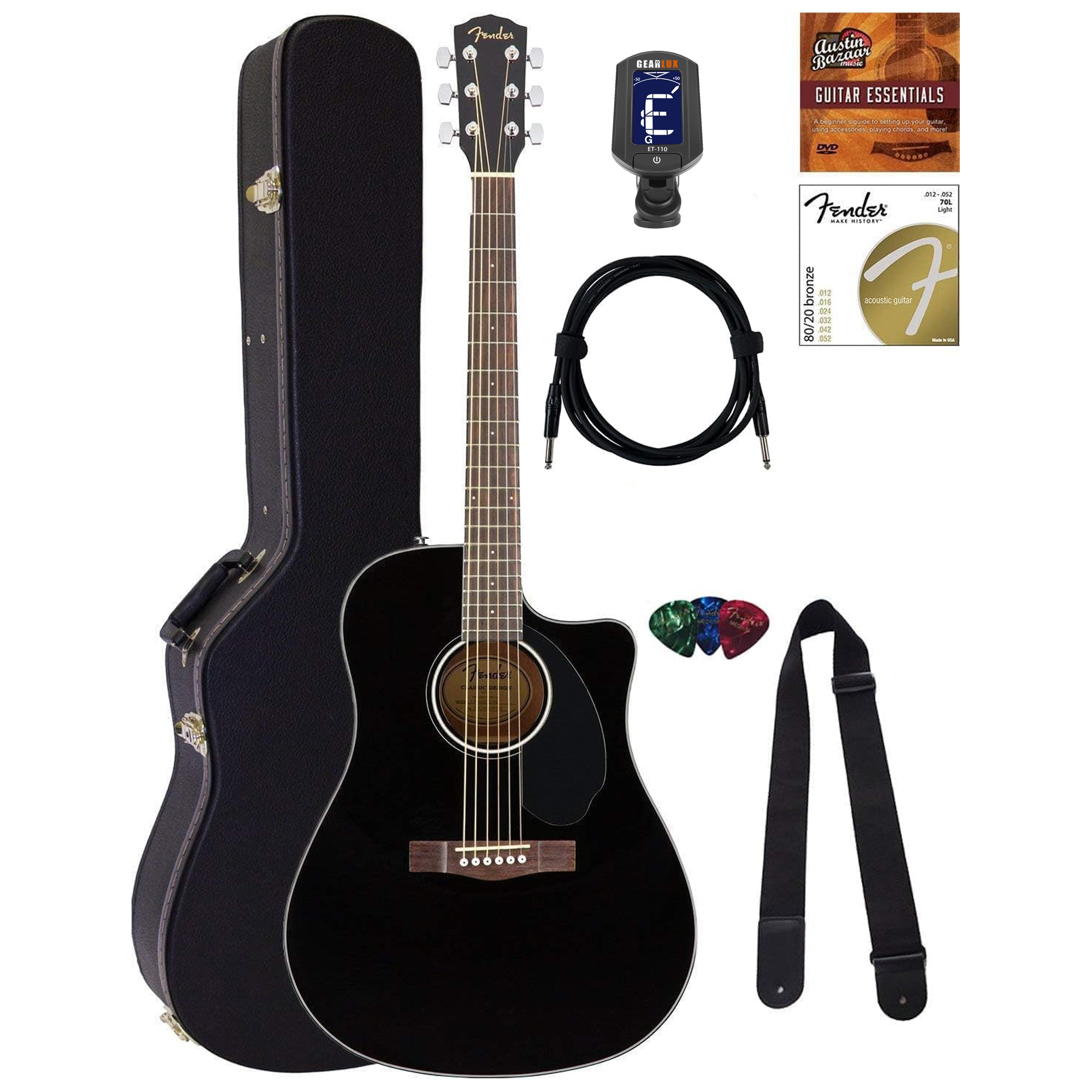 Fender CD-60SCE Solid Top Dreadnought Acoustic-Electric Guitar - Black w/ Hard Case