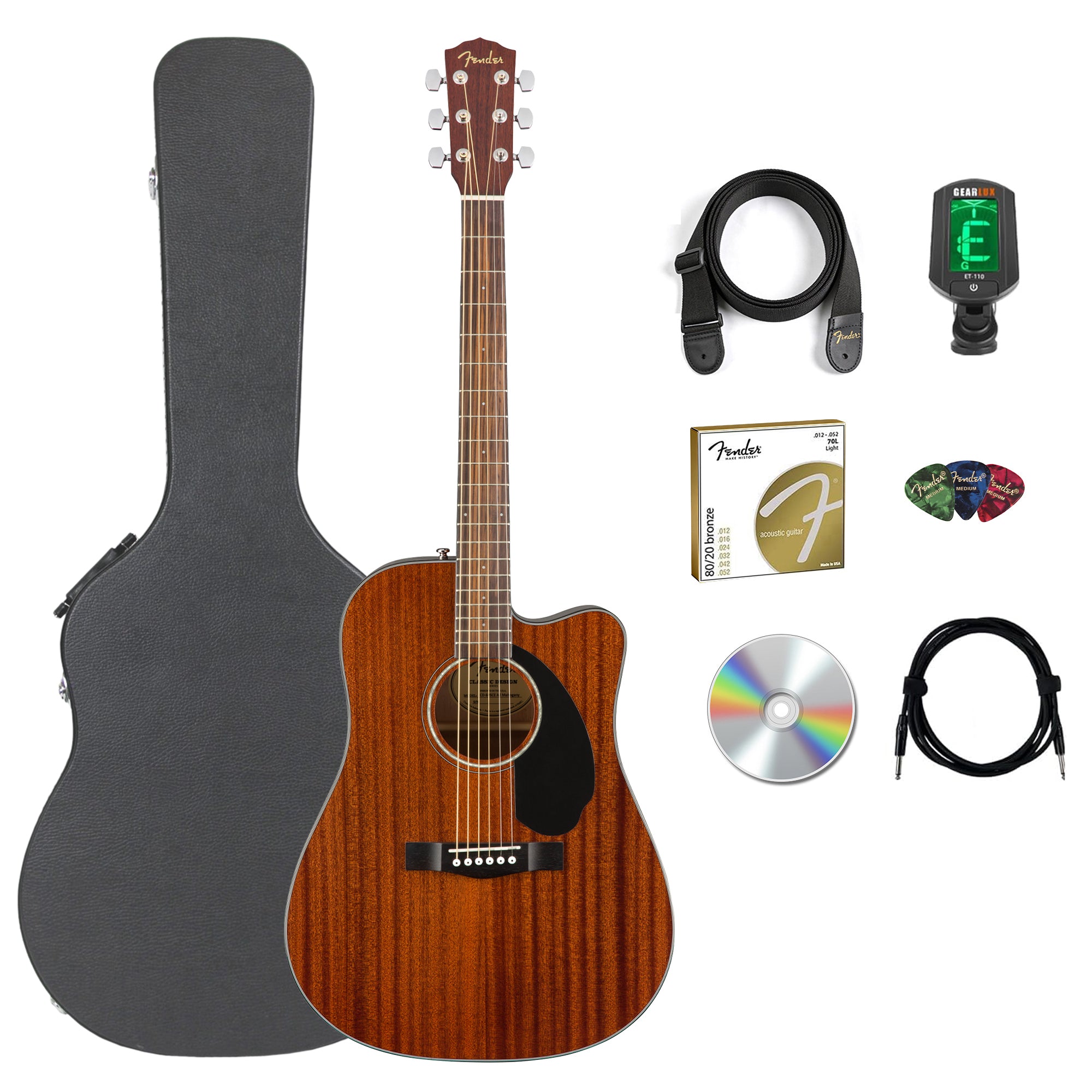 Fender CD-60SCE Solid Top Dreadnought Acoustic-Electric Guitar - All Mahogany w/ Hard Case