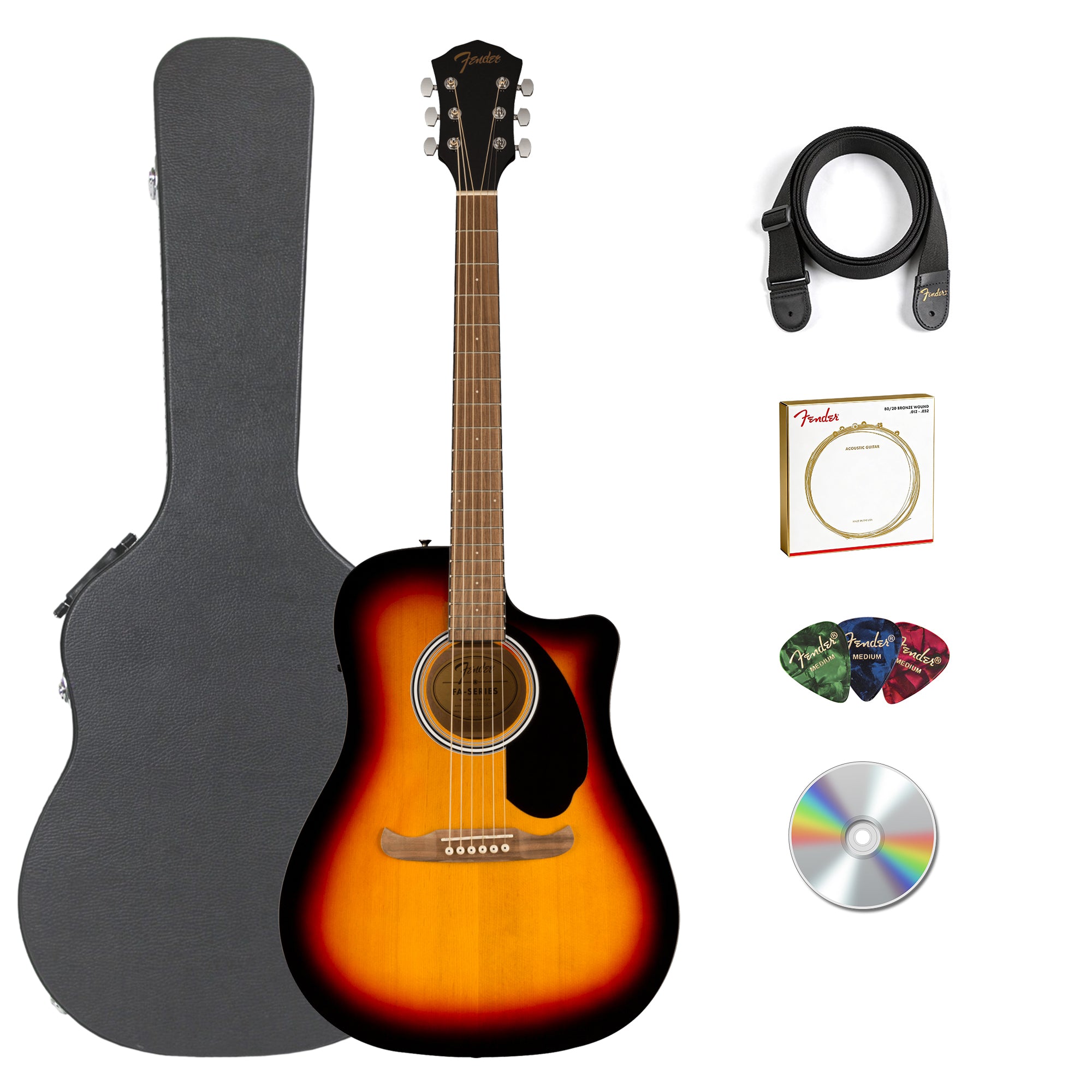 Fender FA-125CE Dreadnought Cutaway Acoustic-Electric Guitar - Sunburst w/ Hard Case