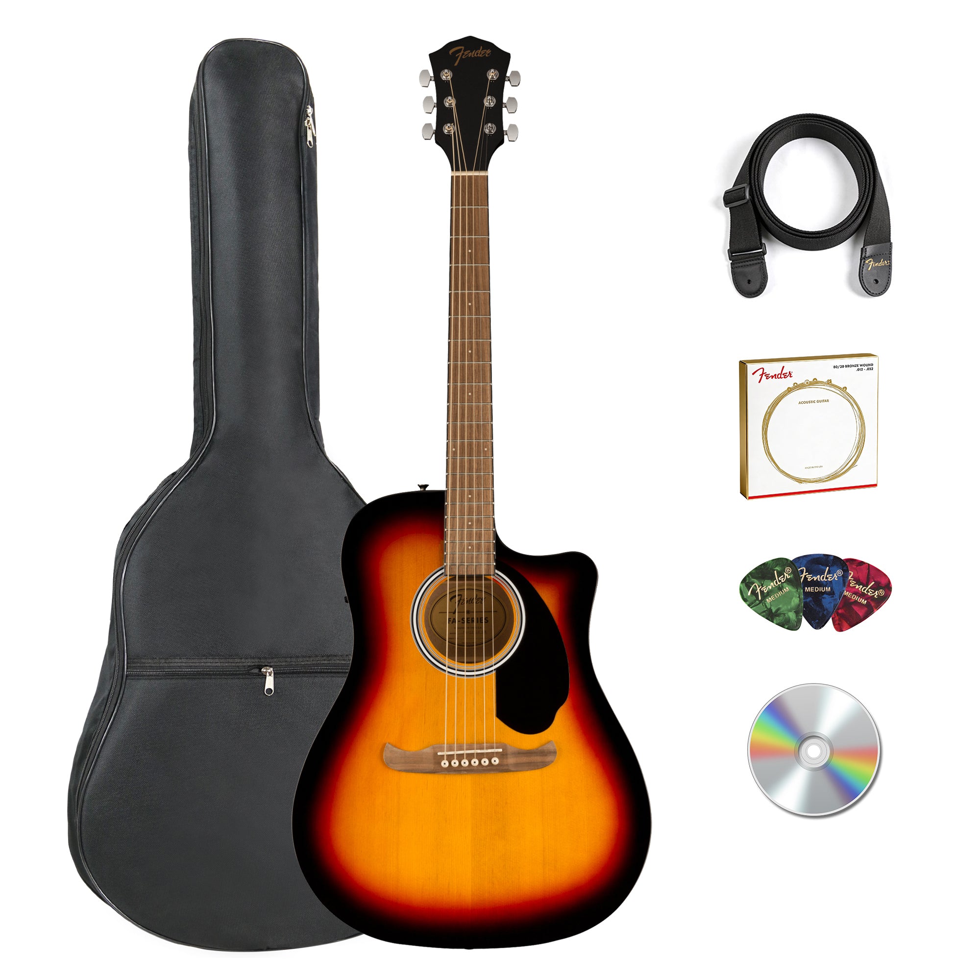Fender FA-125CE Dreadnought Cutaway Acoustic-Electric Guitar - Sunburst w/ Gig Bag
