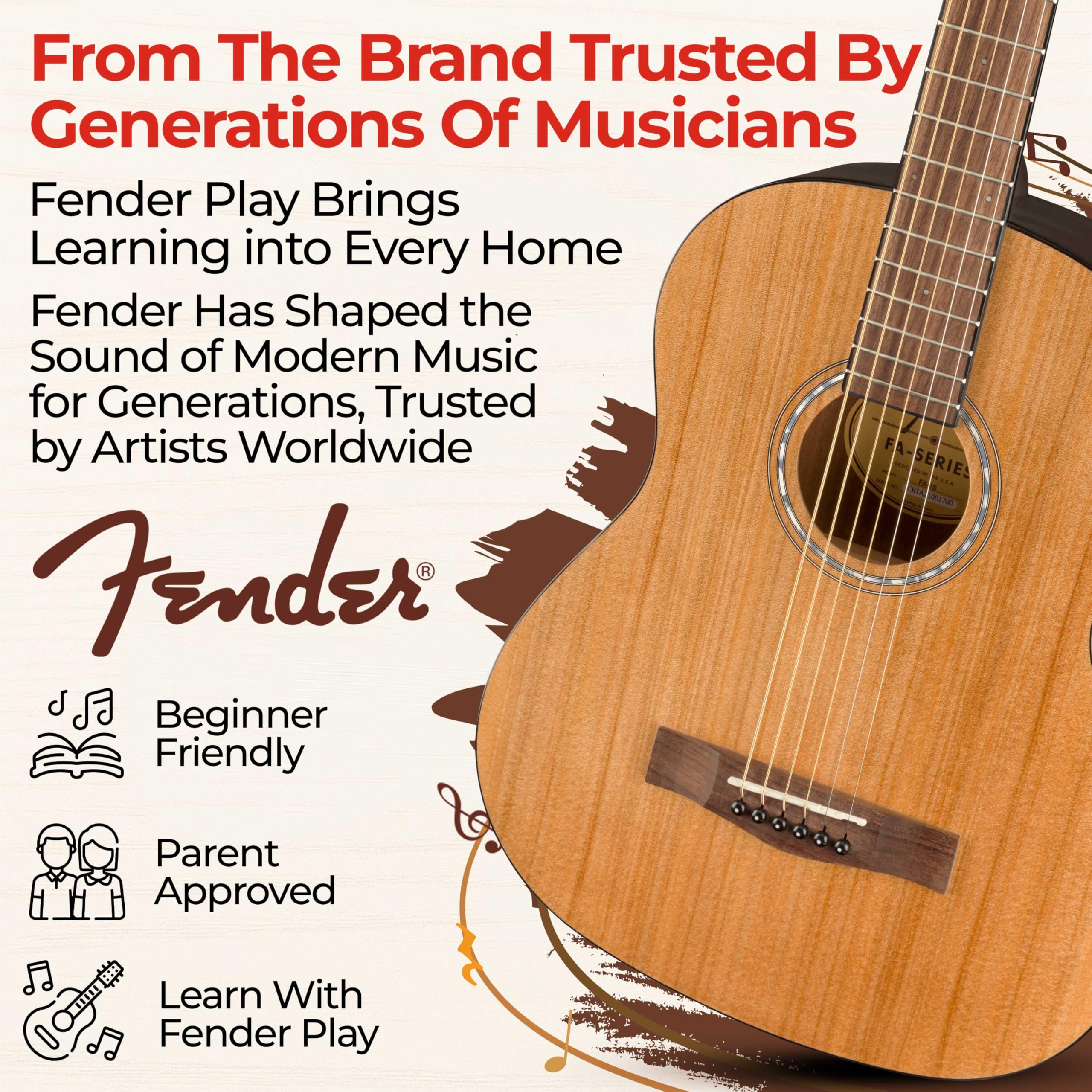 Fender FA-15 3/4-Scale Kids Steel String Acoustic Guitar - Natural w/ Gig Bag