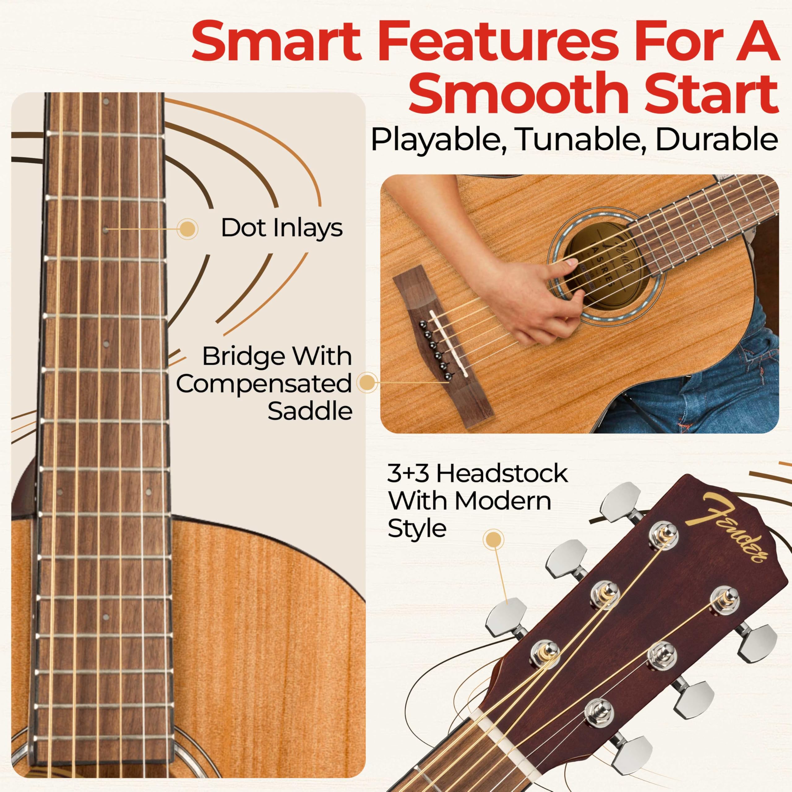 Fender FA-15 3/4-Scale Kids Steel String Acoustic Guitar - Natural w/ Gig Bag