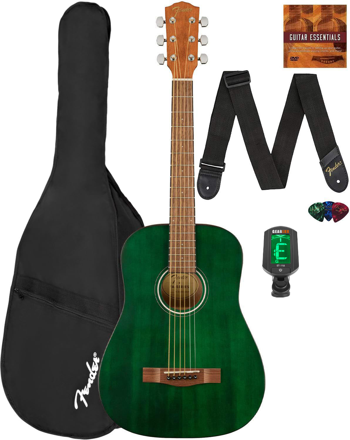 Fender FA-15 3/4-Scale Kids Steel String Acoustic Guitar - Green w/ Gig Bag