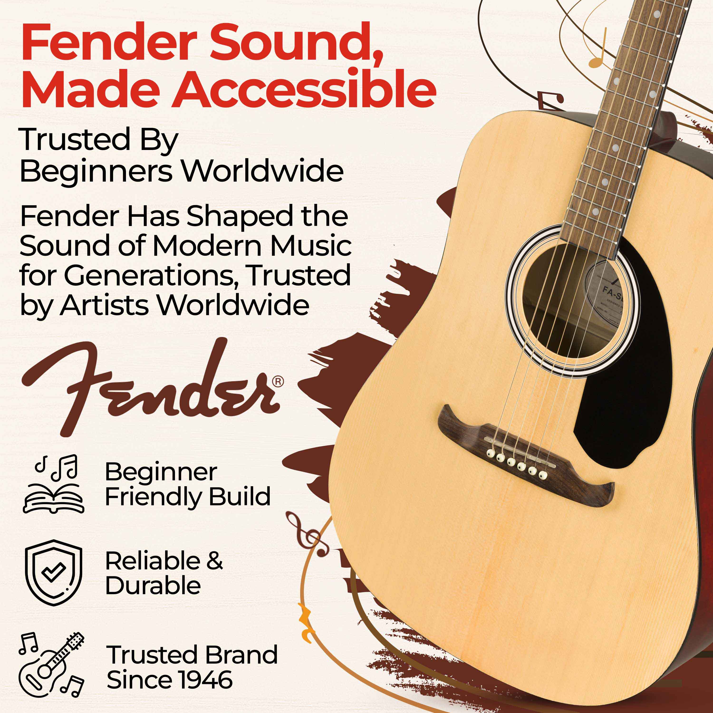 Fender FA-125 Dreadnought Acoustic Guitar - Natural w/ Gig Bag