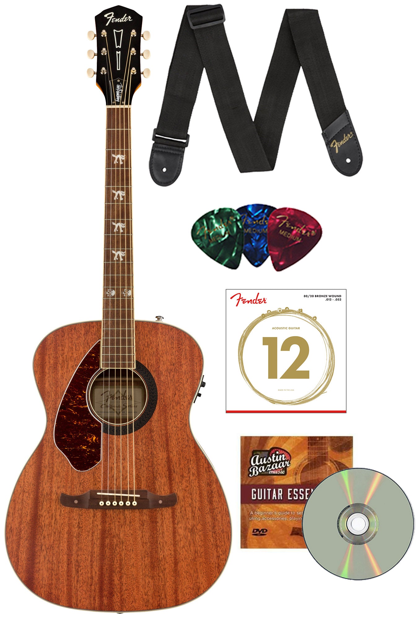 Fender Tim Armstrong Hellcat Acoustic Guitar, Left Handed - Natural w/ Strap