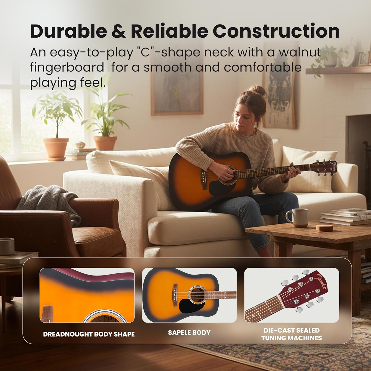 Fender FA Series Dreadnought Acoustic Guitar - 2-Color Sunburst w/ Hard Case