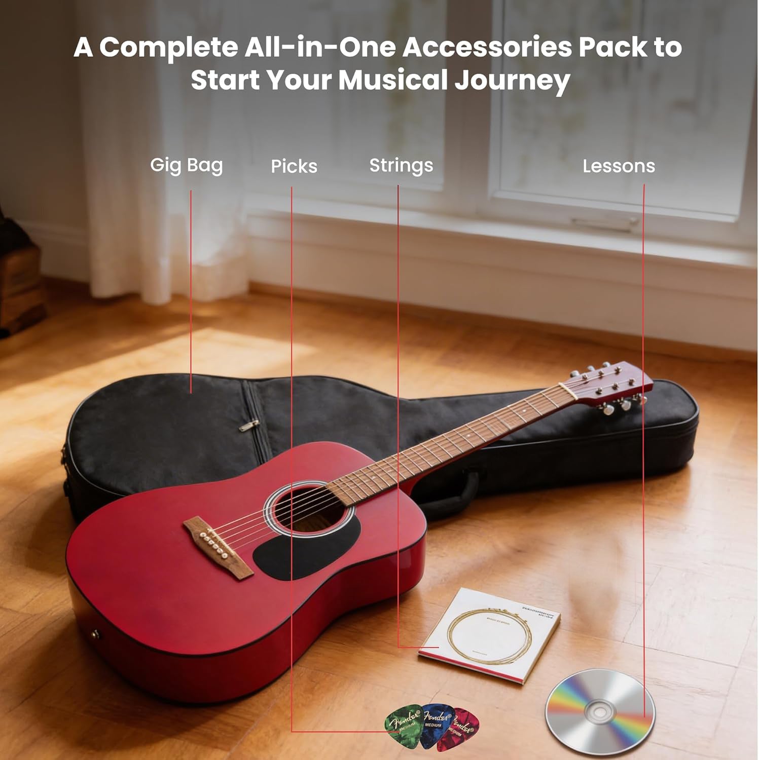 Fender FA Series Dreadnought Acoustic Guitar - Crimson Red w/ Gig Bag