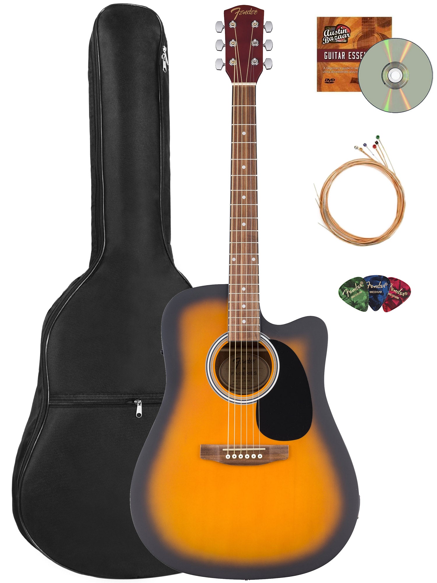 Fender FA Series Dreadnought Acoustic-Electric Guitar - 2-Color Sunburst w/ Gig Bag