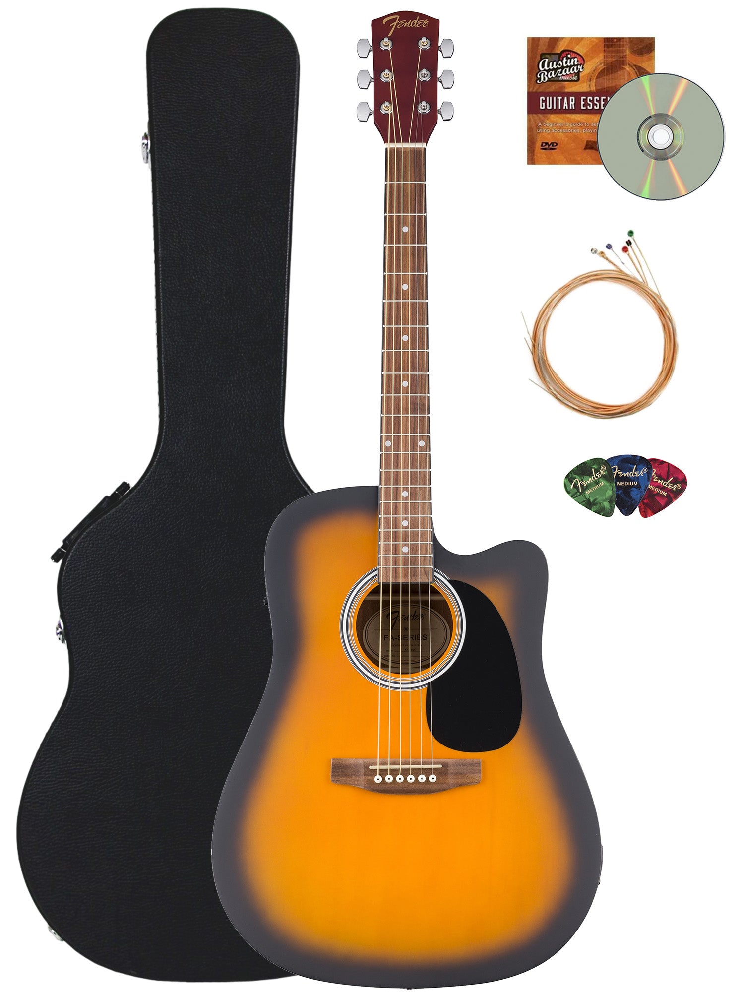 Fender FA Series Dreadnought Acoustic-Electric Guitar - 2-Color Sunburst w/ Hard Case