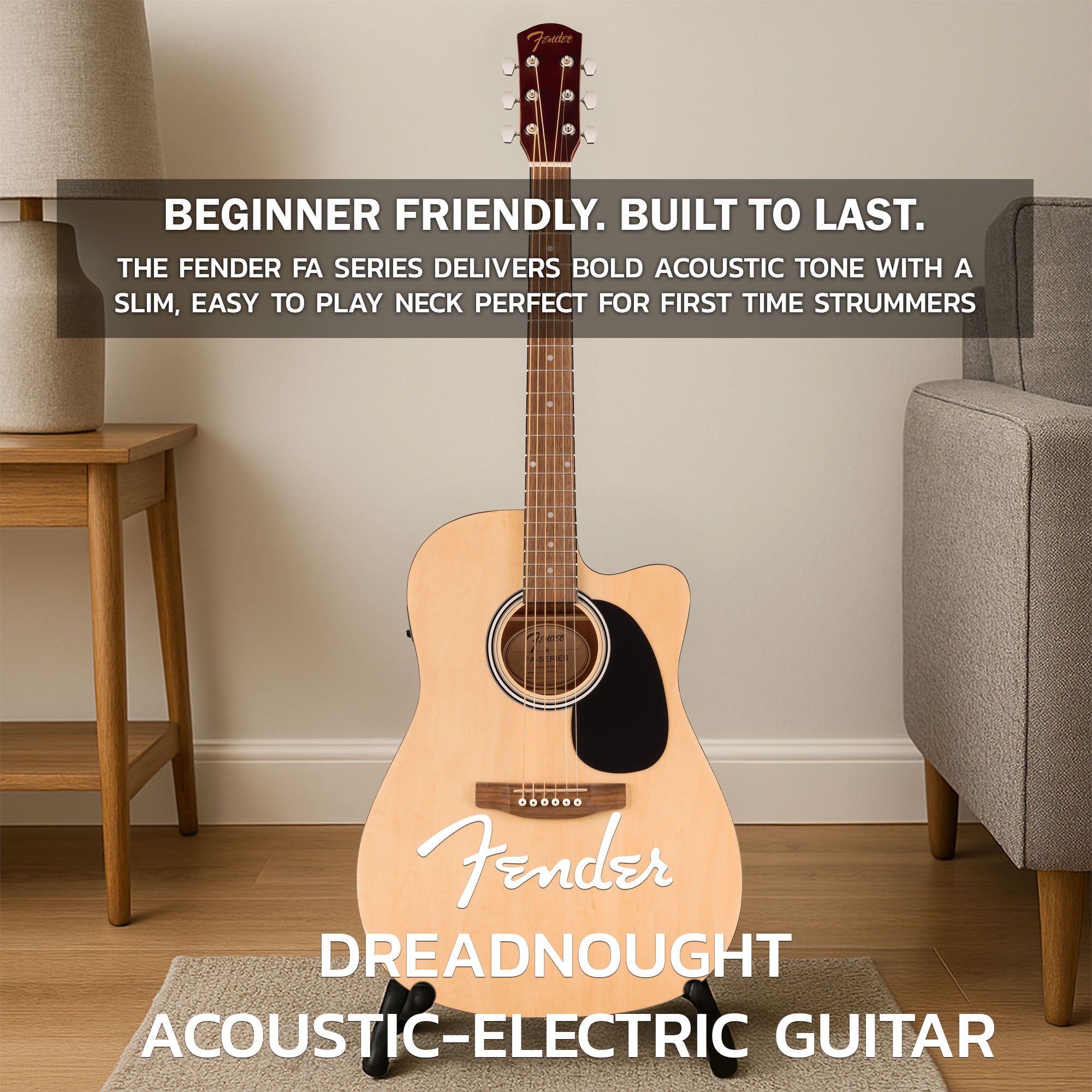 Fender FA Series Dreadnought Acoustic-Electric Guitar - Natural w/ Gig Bag