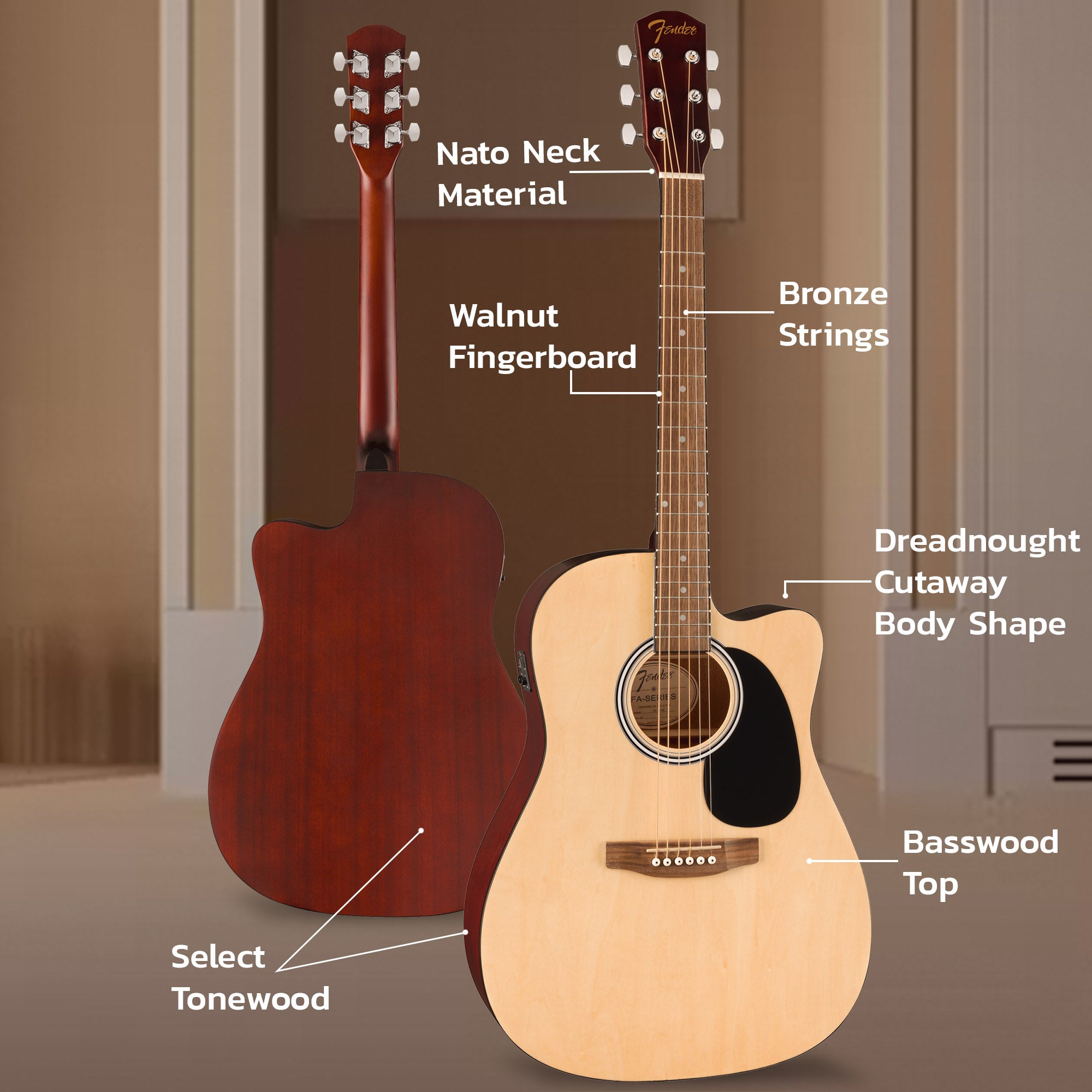 Fender FA Series Dreadnought Acoustic-Electric Guitar - Natural w/ Gig Bag