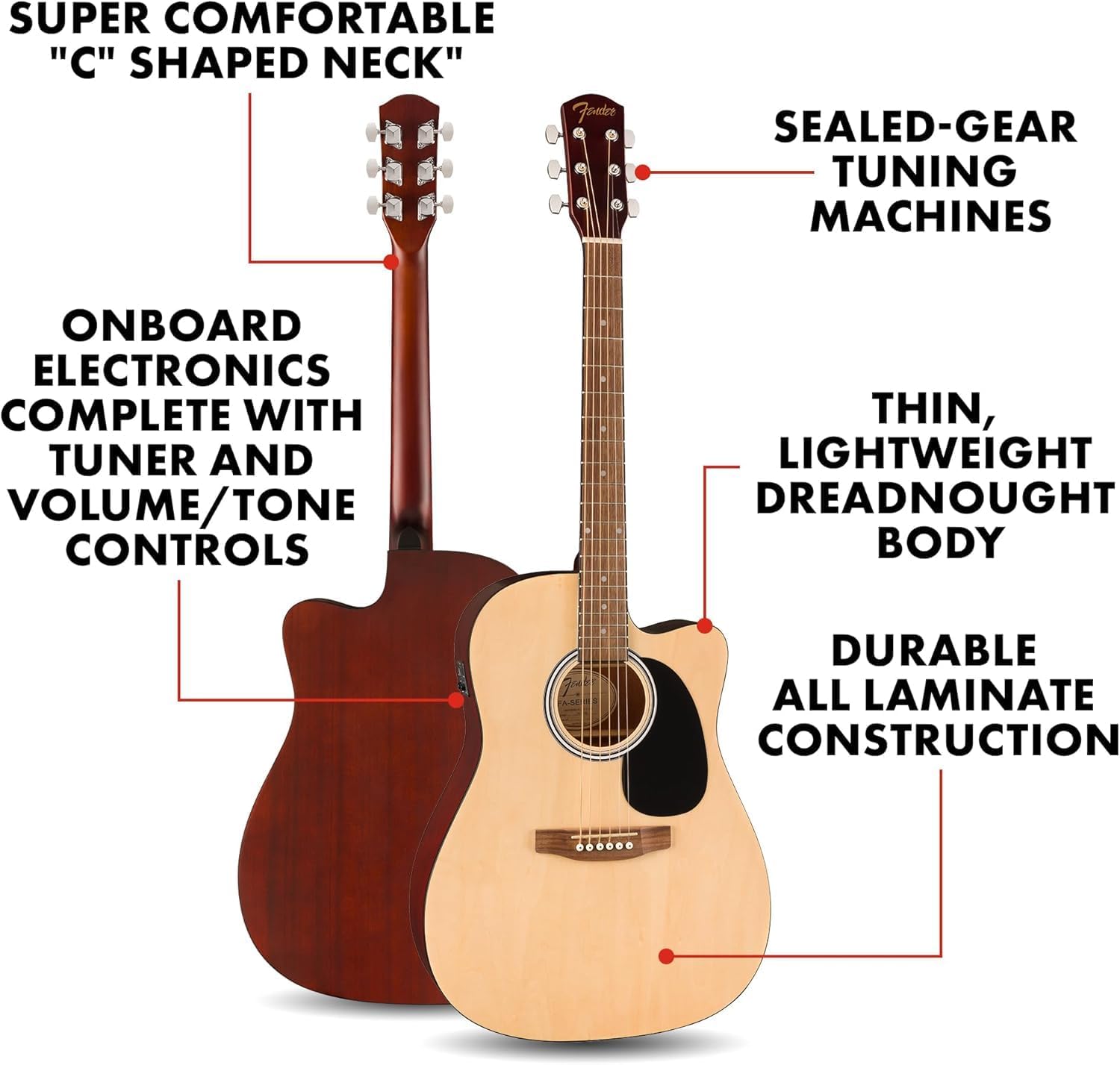Fender FA Series Dreadnought Acoustic-Electric Guitar - Natural w/ Hard Case