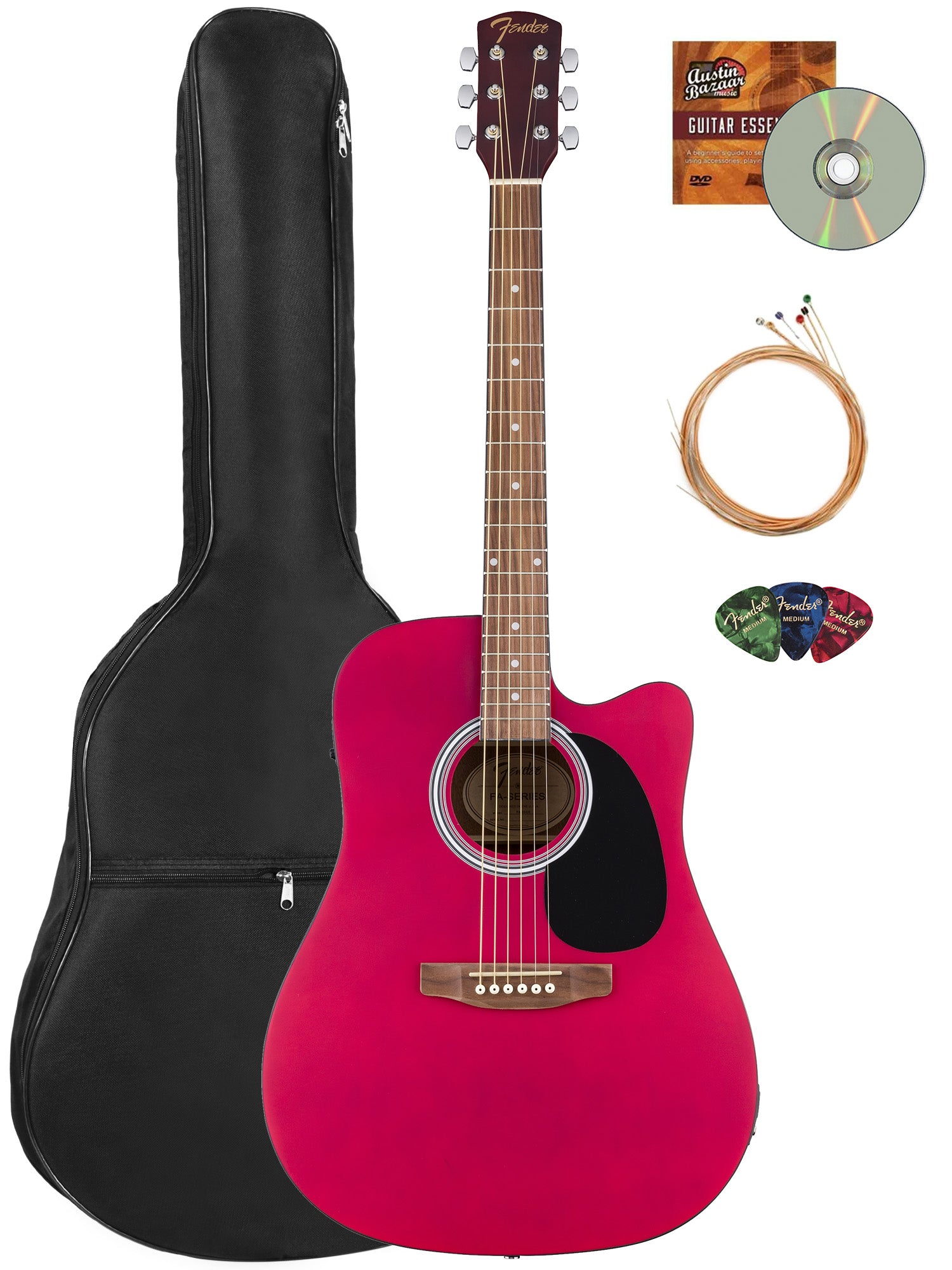 Fender FA Series Dreadnought Acoustic-Electric Guitar - Crimson Red w/ Gig Bag