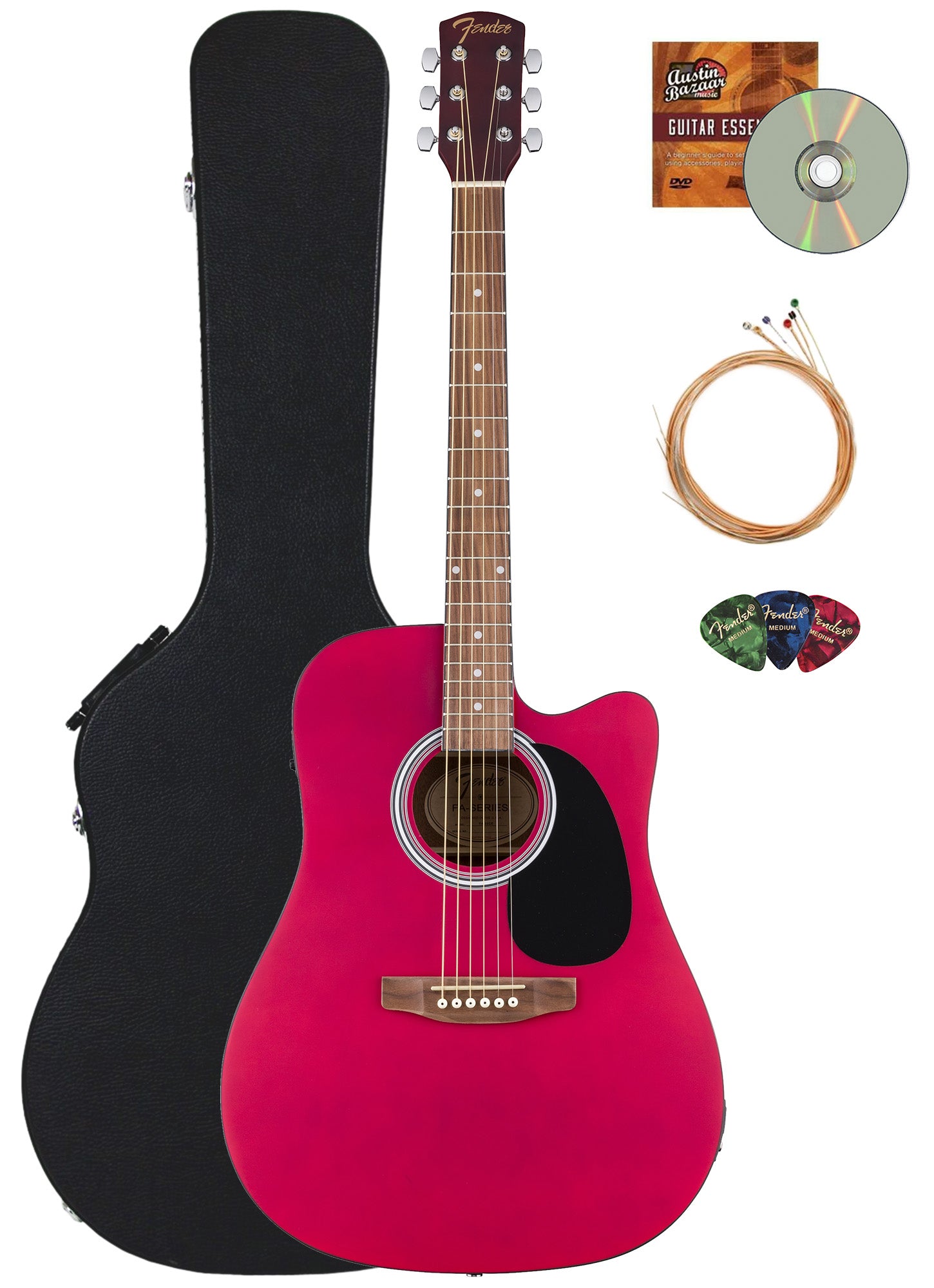 Fender FA Series Dreadnought Acoustic-Electric Guitar - Crimson Red w/ Hard Case