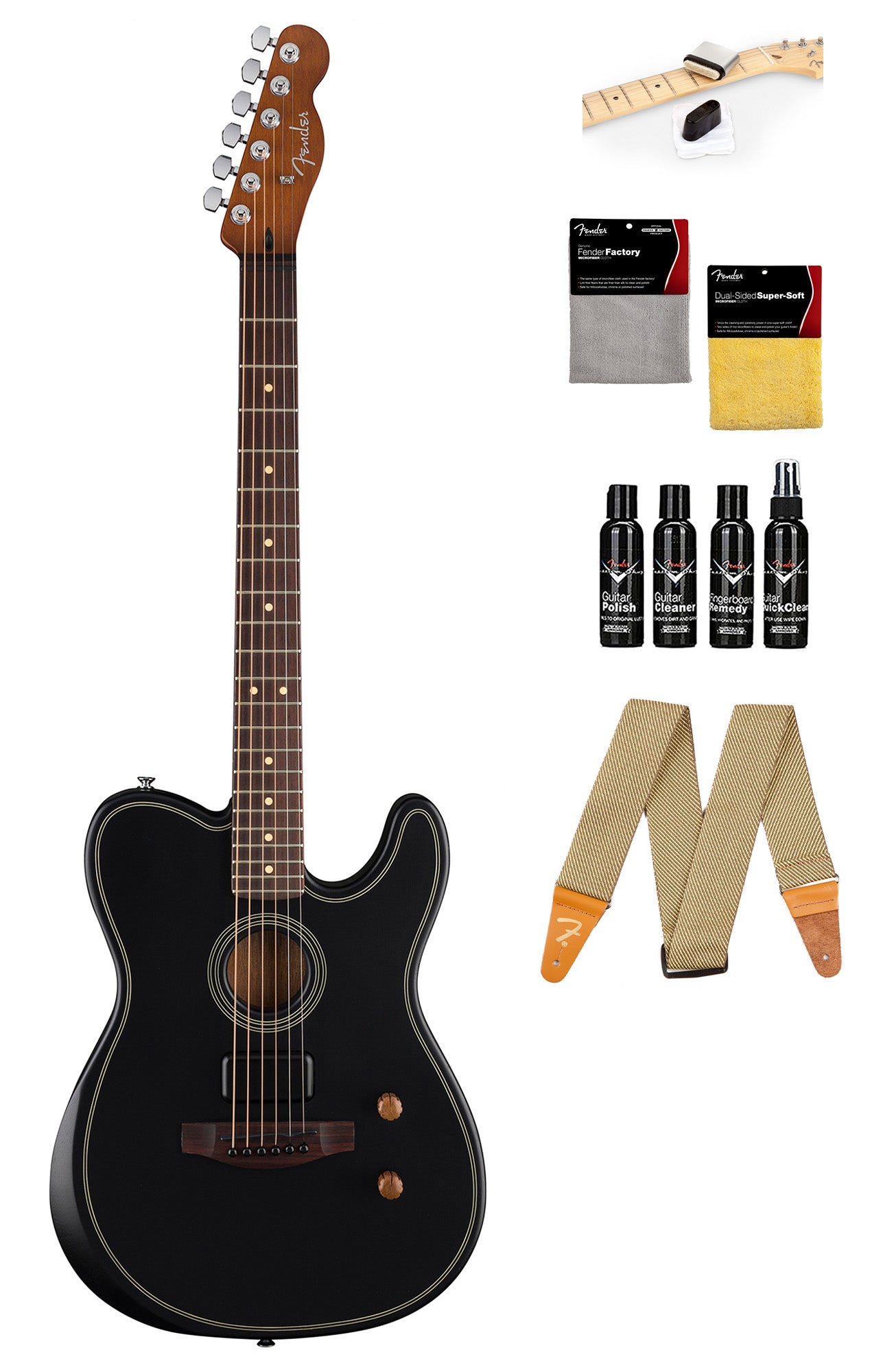 Fender Acoustasonic Standard Telecaster - Black w/ Cleaning Kit
