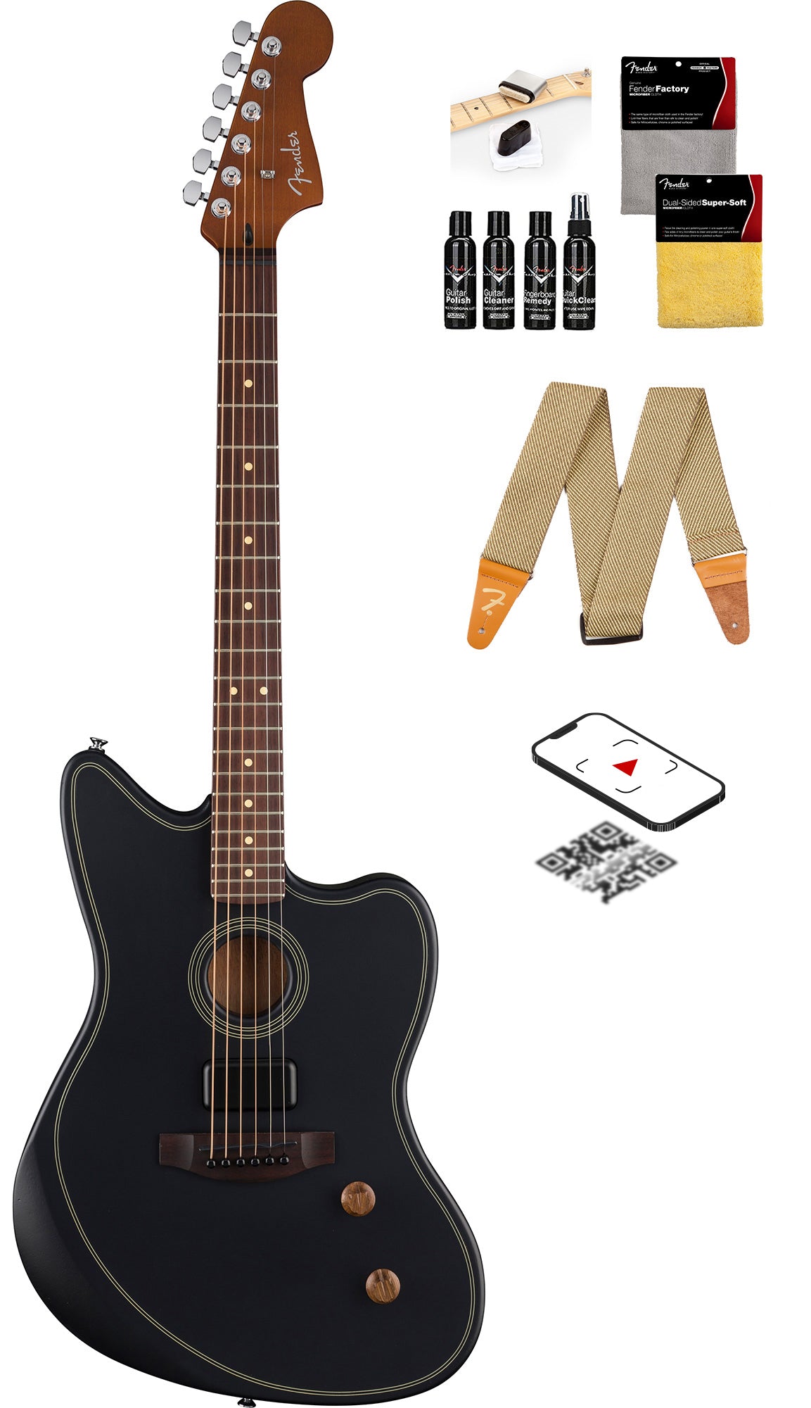 Fender Acoustasonic Standard Jazzmaster - Black w/ Cleaning Kit