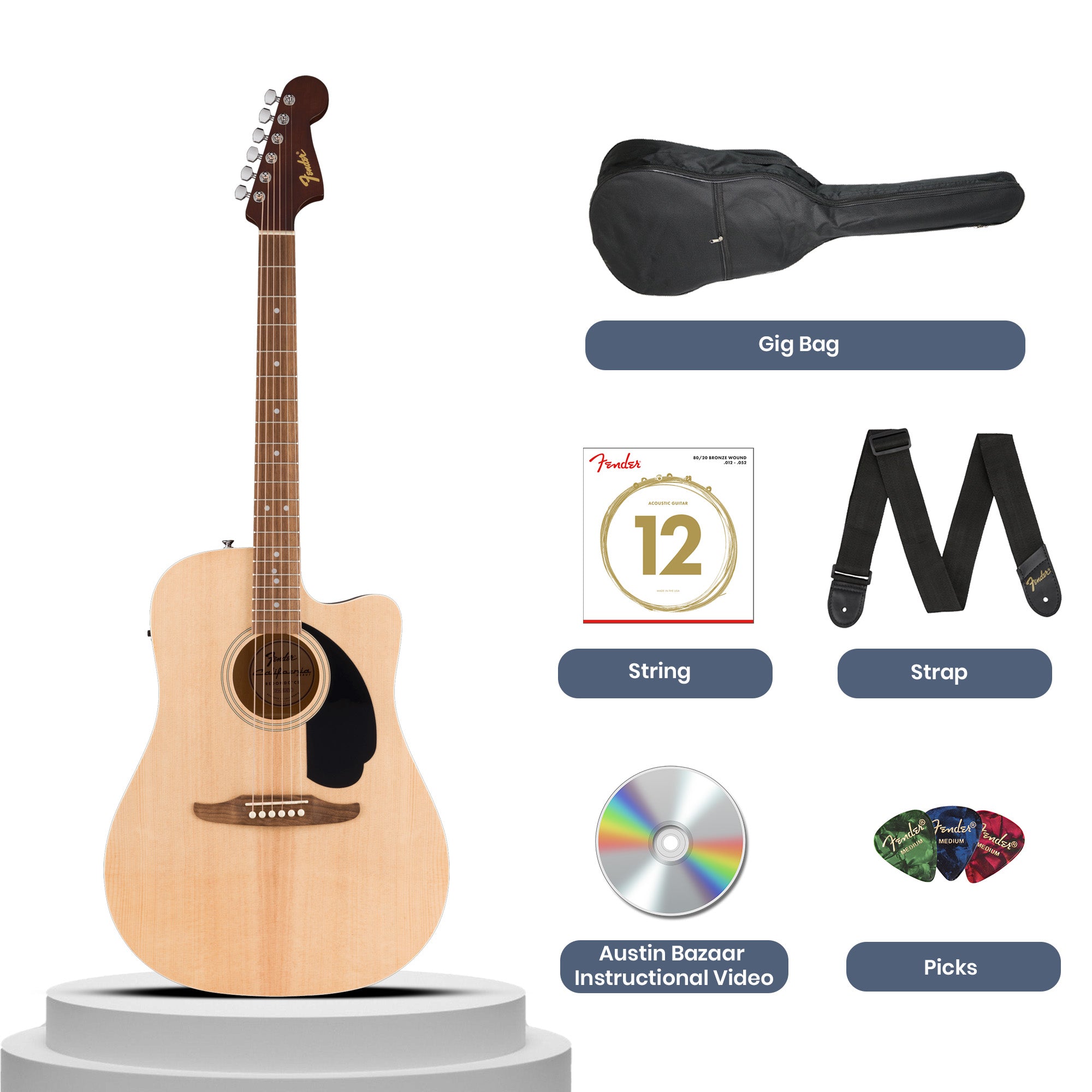 Fender California Redondo CE Dreadnought Acoustic-Electric Guitar - Natural w/ Gig Bag