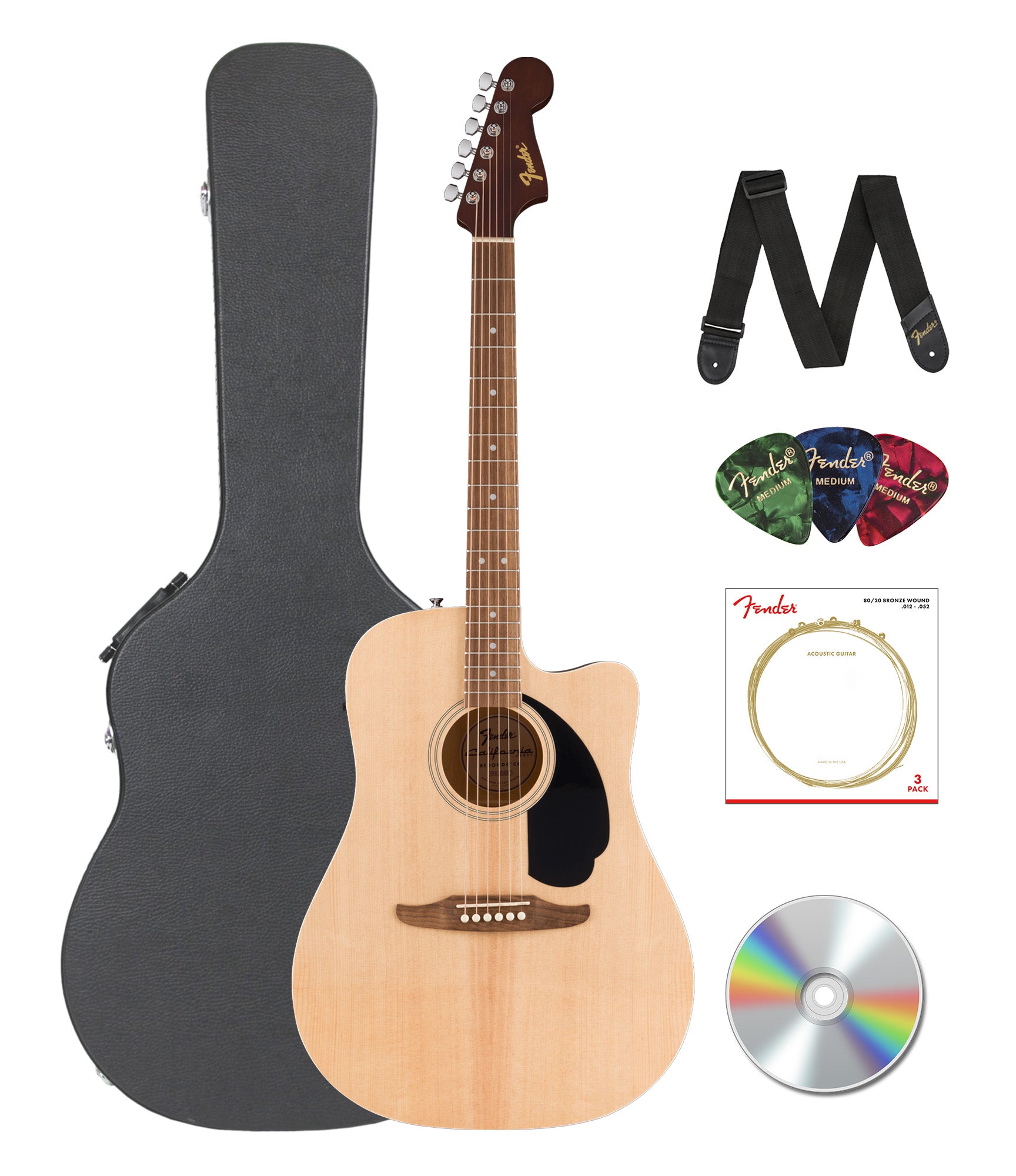 Fender California Redondo CE Dreadnought Acoustic-Electric Guitar - Natural w/ Hard Case