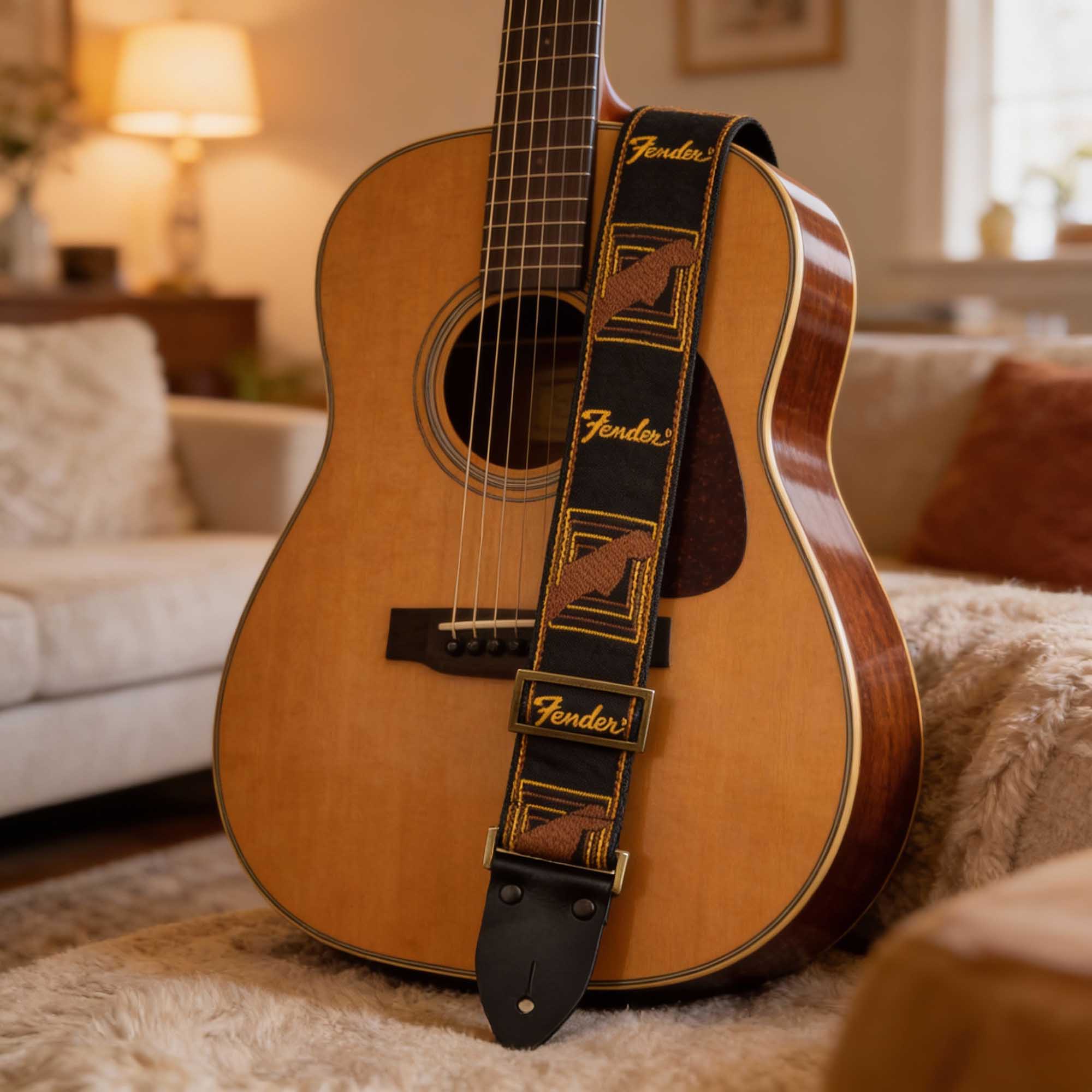 Fender Monogrammed Guitar Strap - Yellow and Brown w/ Strap Blocks