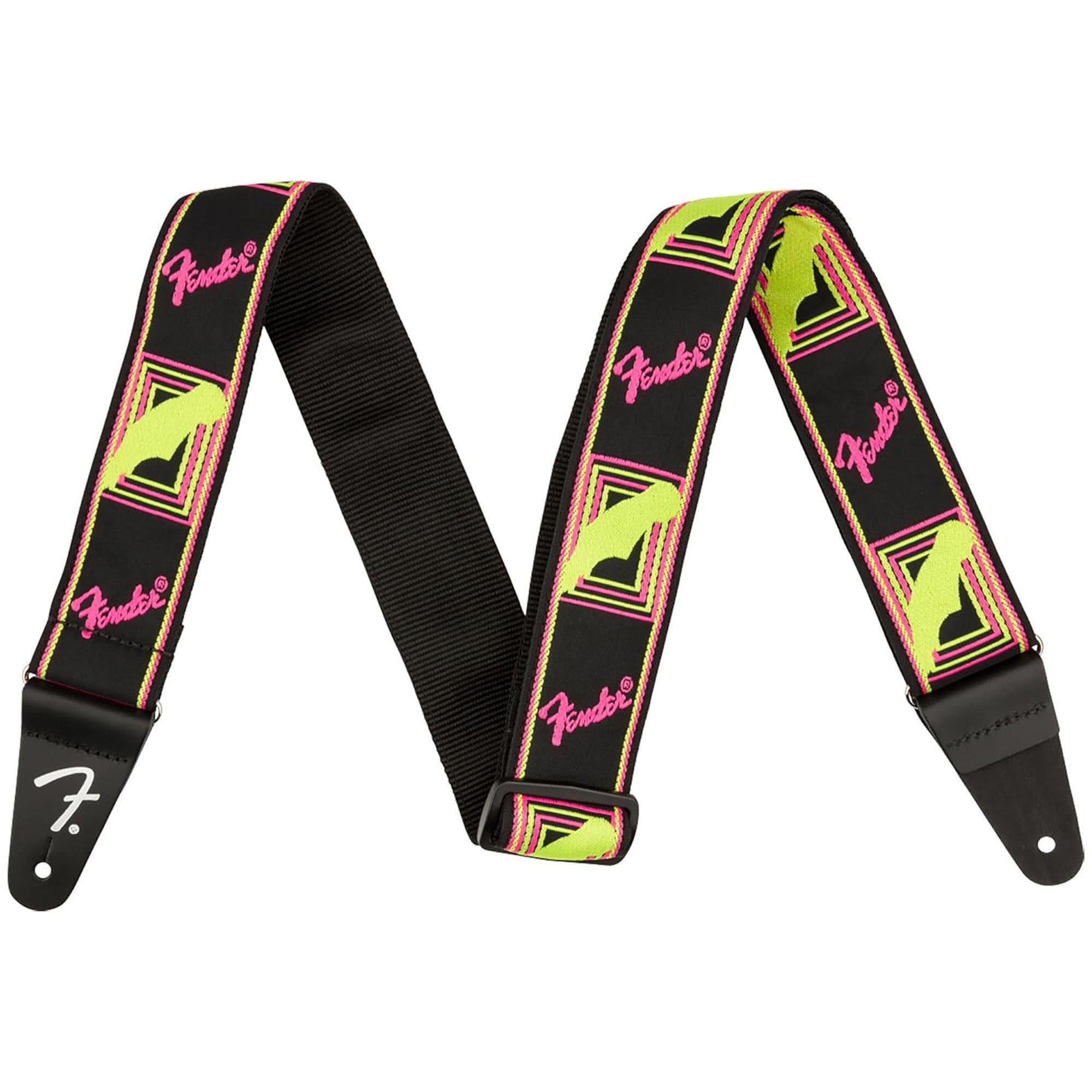 Fender Neon Monogrammed 2-Inch Guitar Strap - Pink and Yellow w/ Strap Blocks