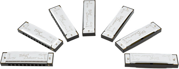 Fender Blues Deluxe Harmonica Set of 7 - Keys A, Bb, C, D, E, F, and G w/ Carrying Case