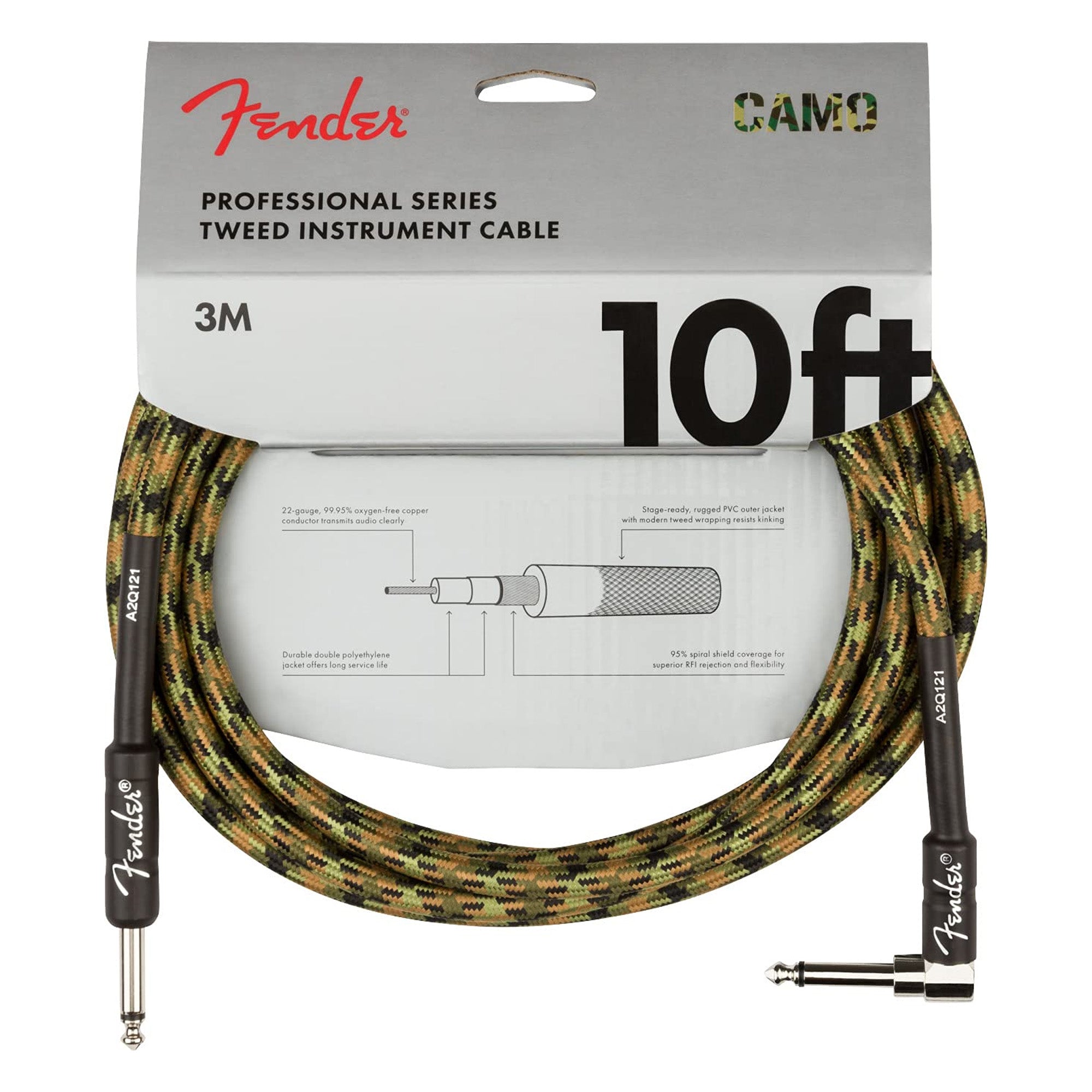 Fender 10-Foot Professional Instrument Cable, Straight-Angled, Woodland Camo - 1 Pack