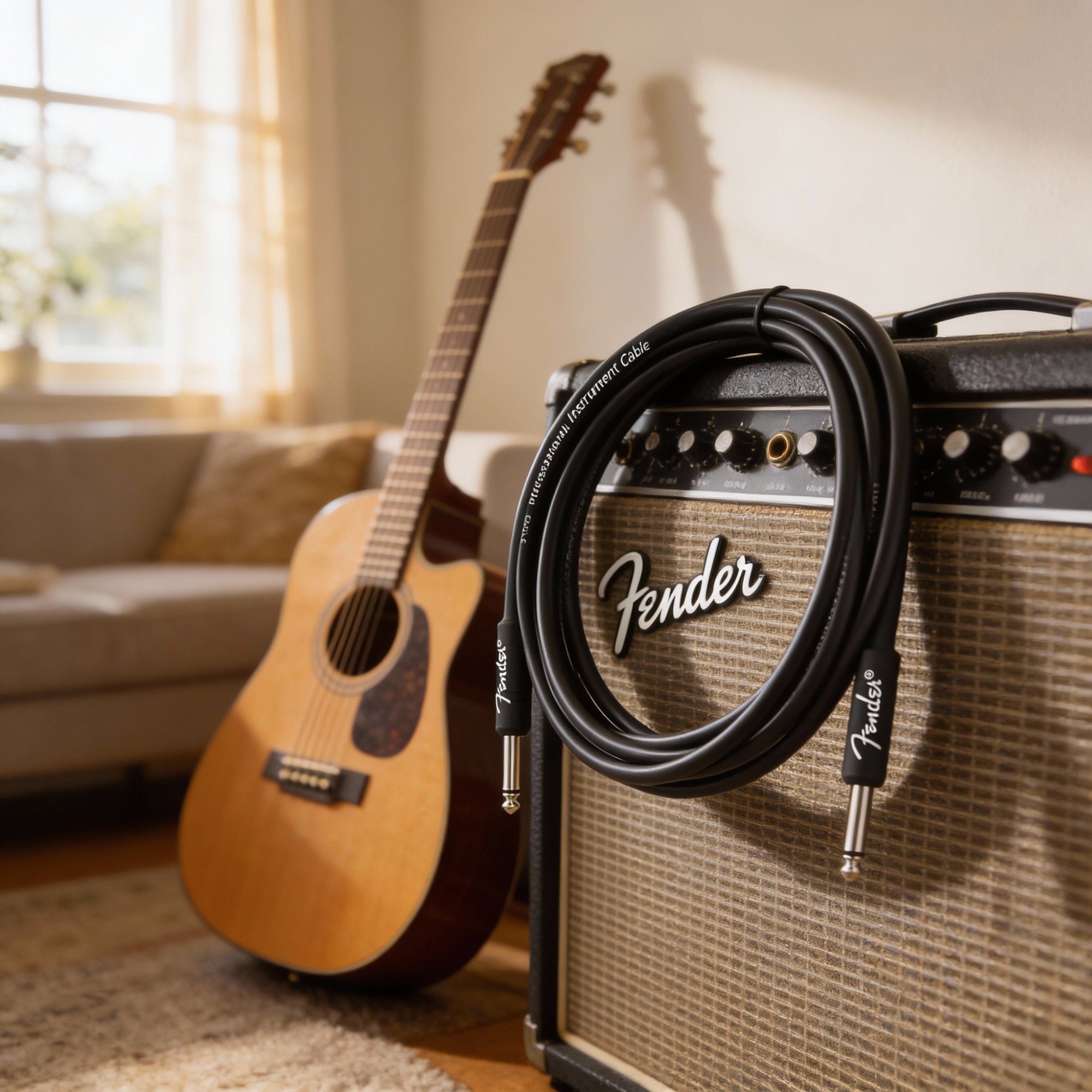 Fender Professional Series 10-Foot Instrument Cable, Straight-Straight, Black - 2 Pack
