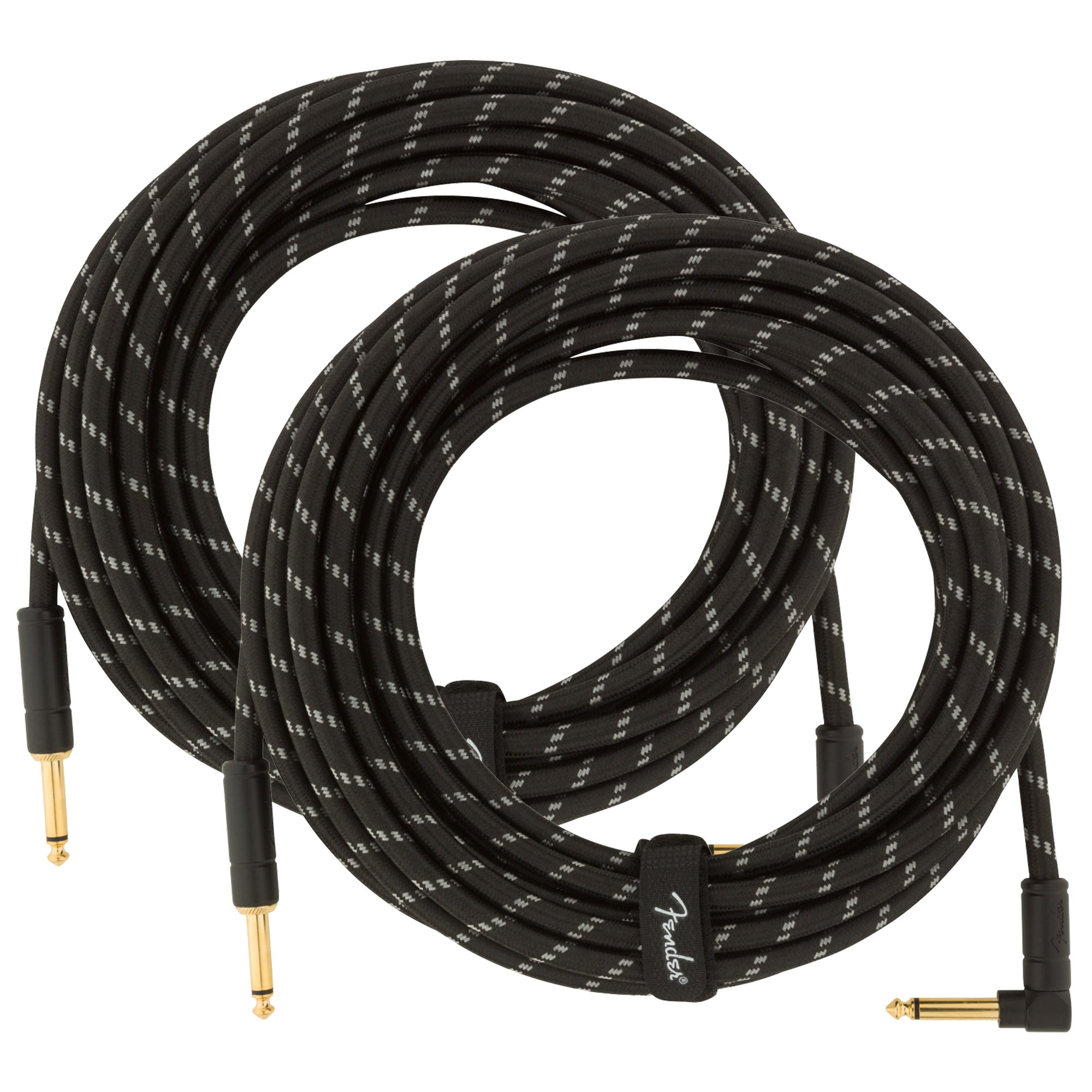 Fender 25-Foot Deluxe Instrument Cable, Straight-Angled, Black Tweed - 2 Pack