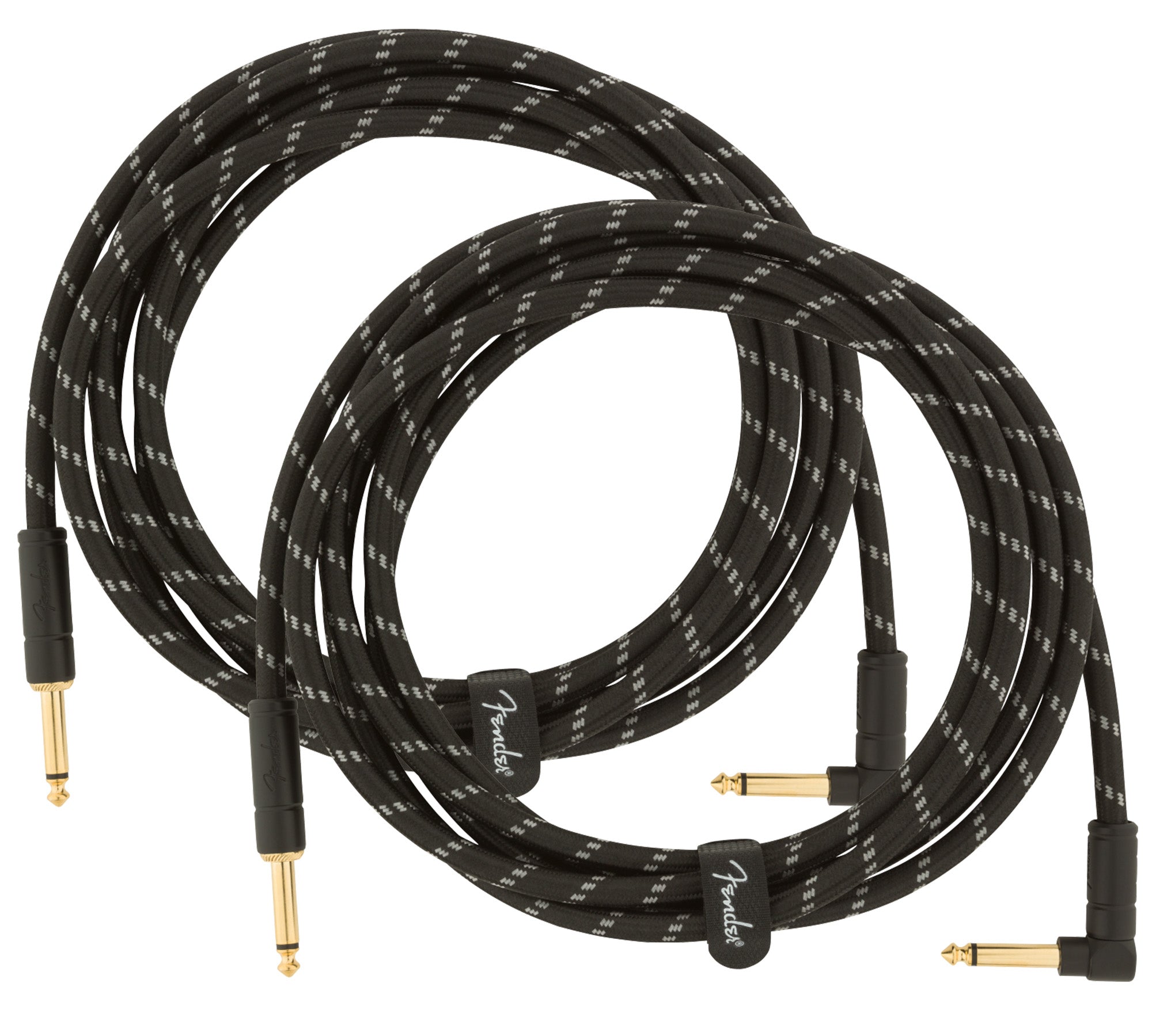 Fender 10-Foot Deluxe Instrument Cable, Straight-Angled, Black Tweed - 2 Pack