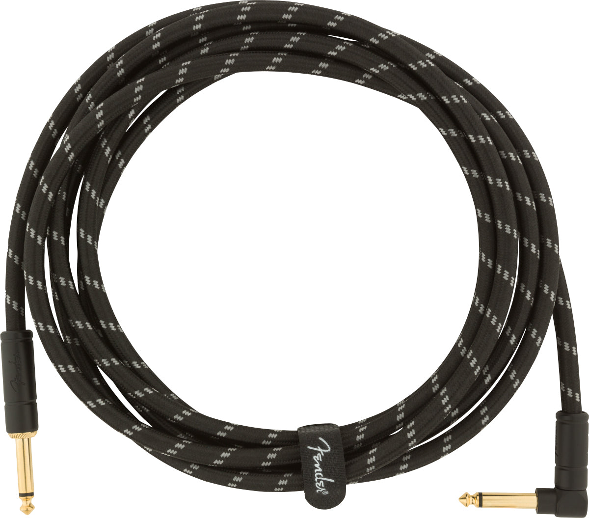 Fender 10-Foot Deluxe Instrument Cable, Straight-Angled, Black Tweed - 2 Pack