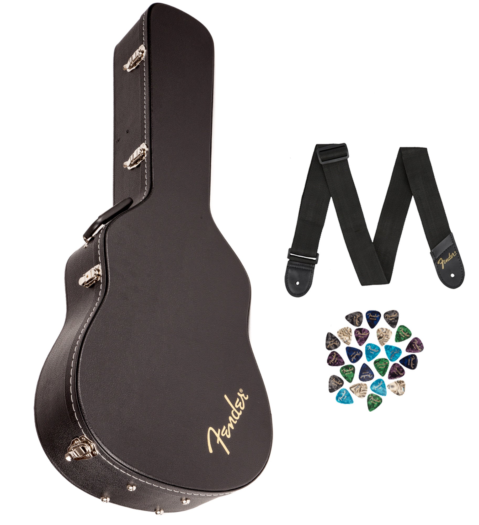 Fender Flat-Top Dreadnought Acoustic Guitar Case - Black w/ Strap