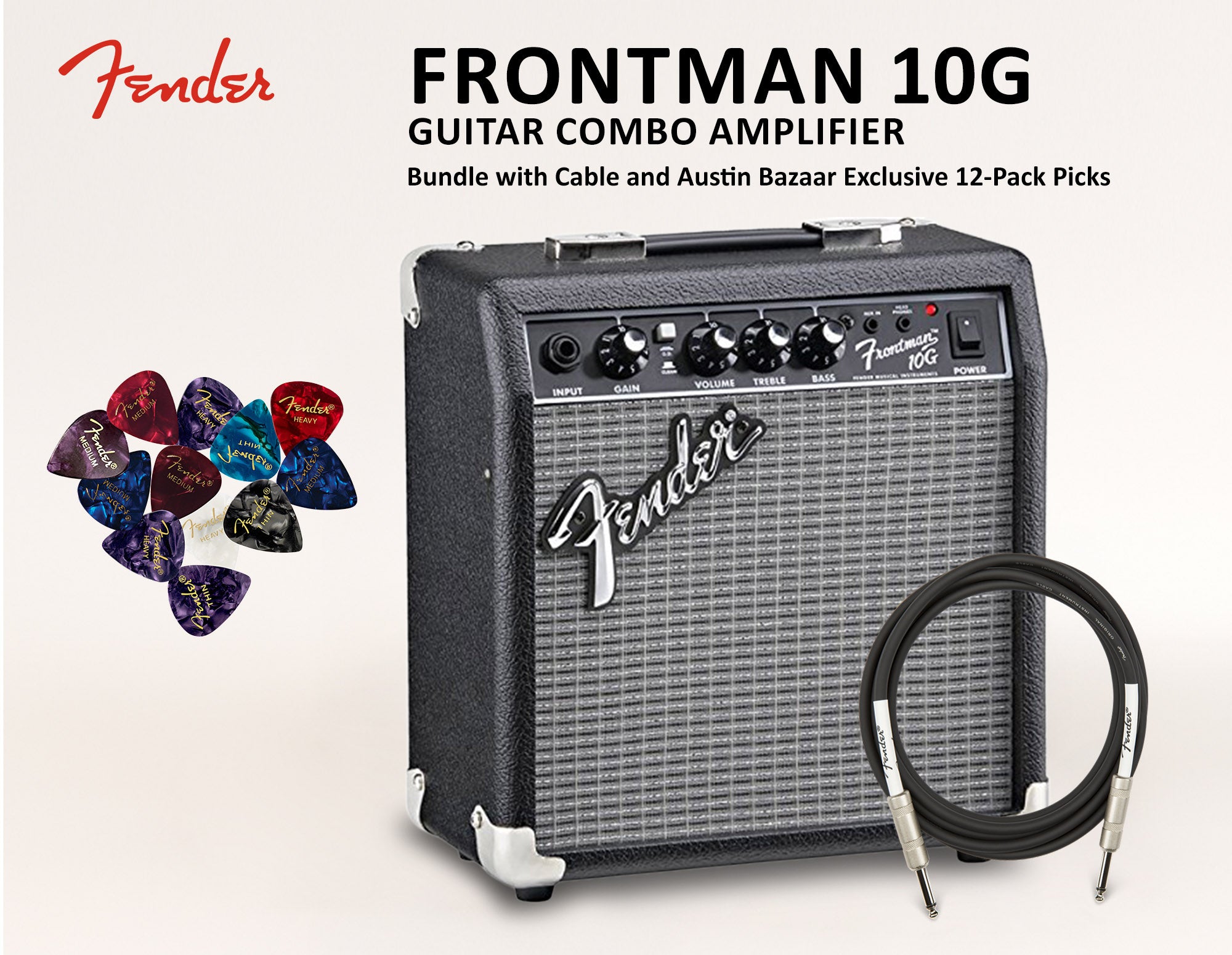 Fender Frontman 10G Guitar Combo Amplifier - Black w/ Instrument Cable