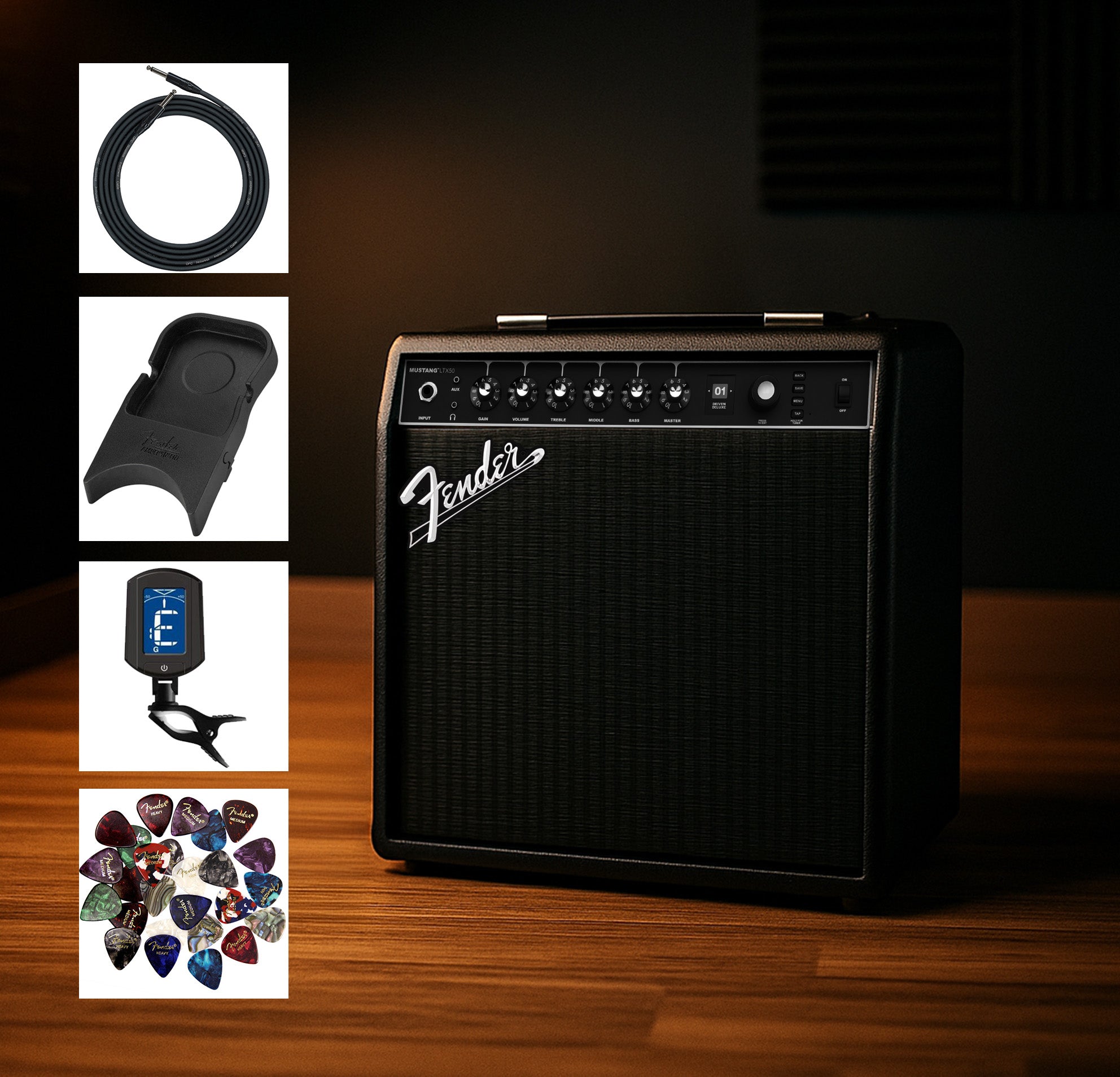 Fender Mustang LTX100 Guitar Combo Amplifier - Black w/ Amperstand Cradle