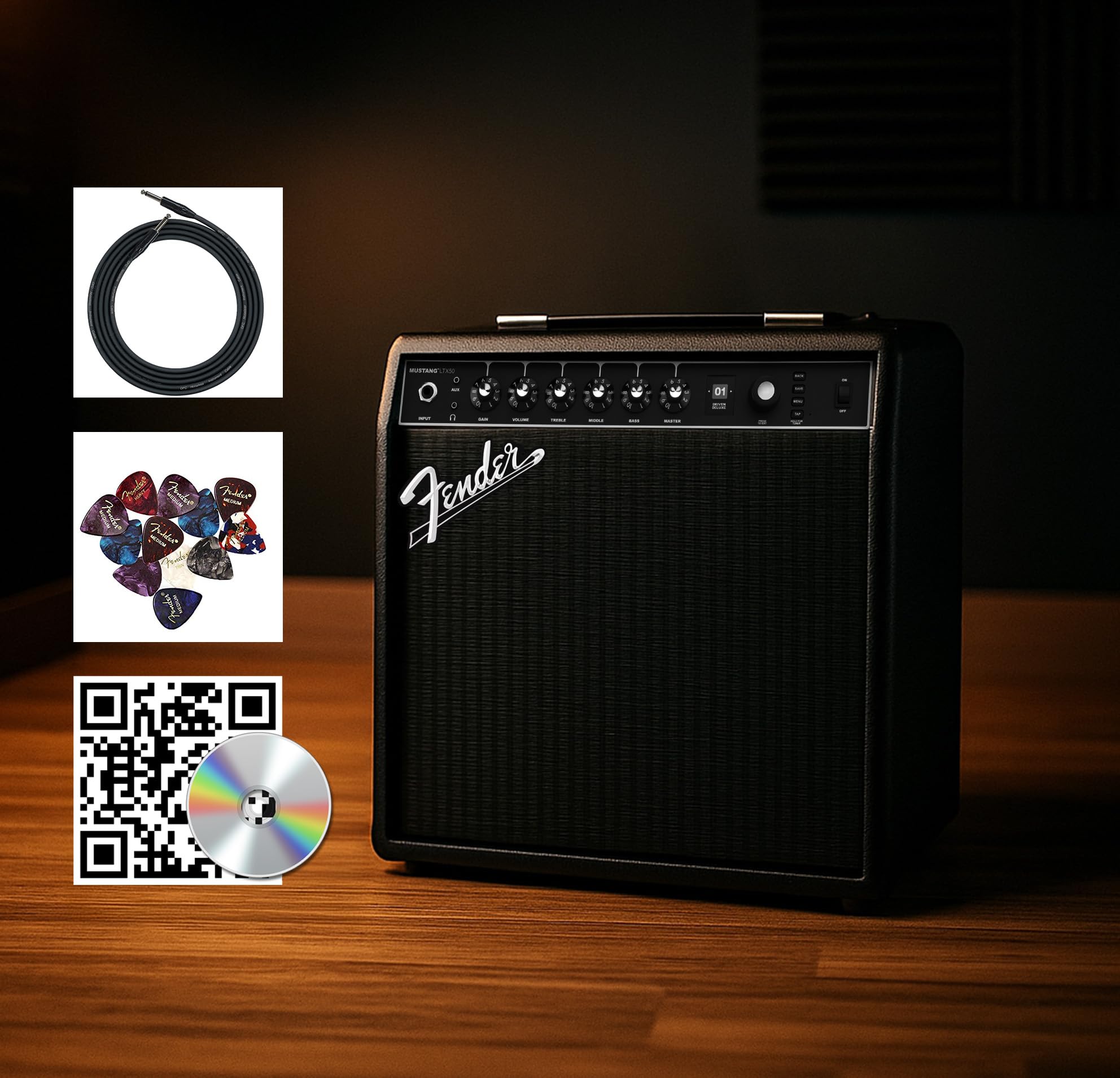 Fender Mustang LTX100 Guitar Combo Amplifier - Black w/ Instrument Cable