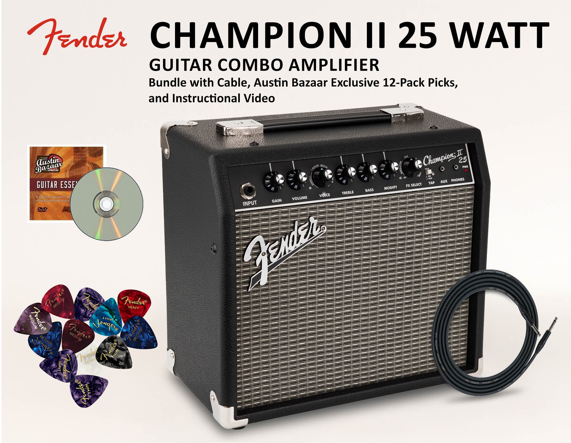 Fender Champion II 25-Watt Guitar Combo Amplifier w/ Instrument Cable