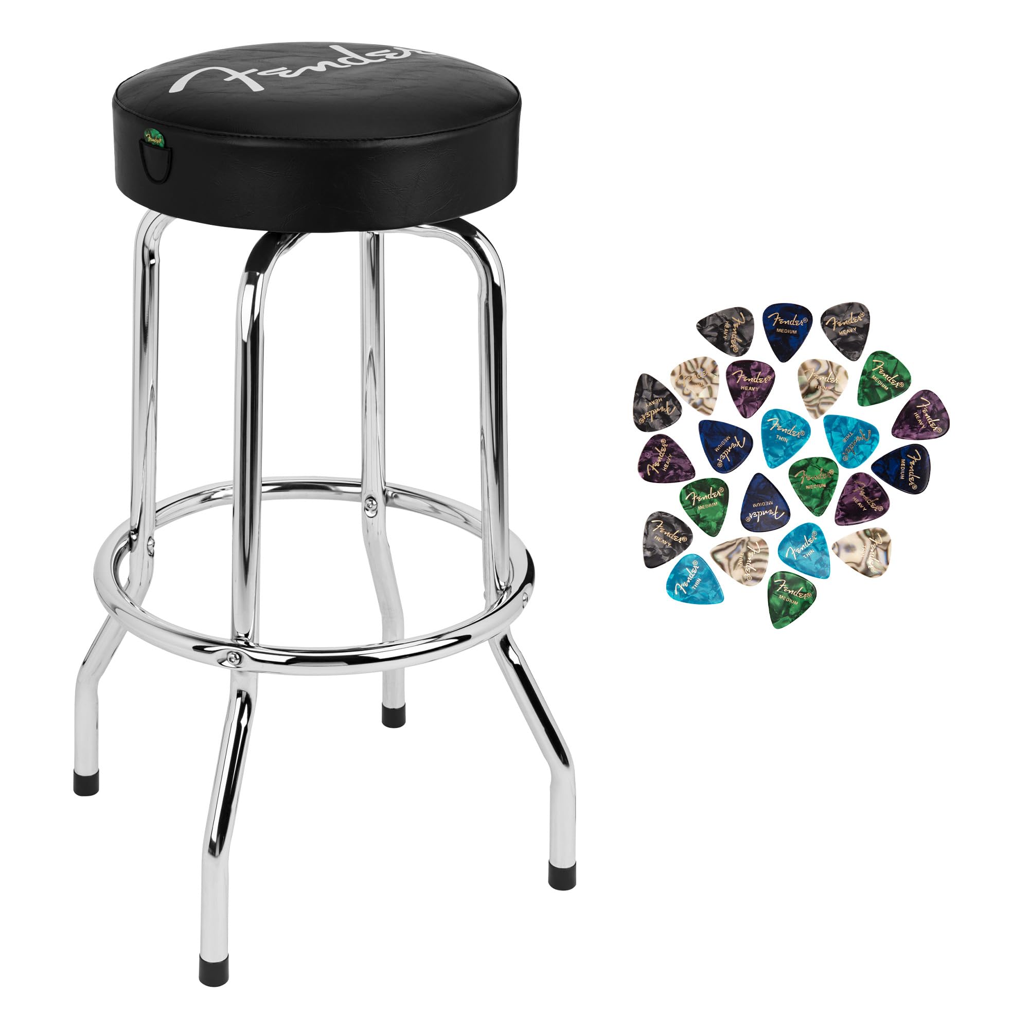 Fender 30-Inch Spaghetti Logo Pick Pouch Barstool - Black and Chrome w/ Picks