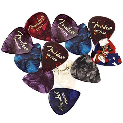 Fender Premium Guitar Pick Sampler, 12 Assorted - Tortoise Shell with Thin, Medium, and Heavy Gauges