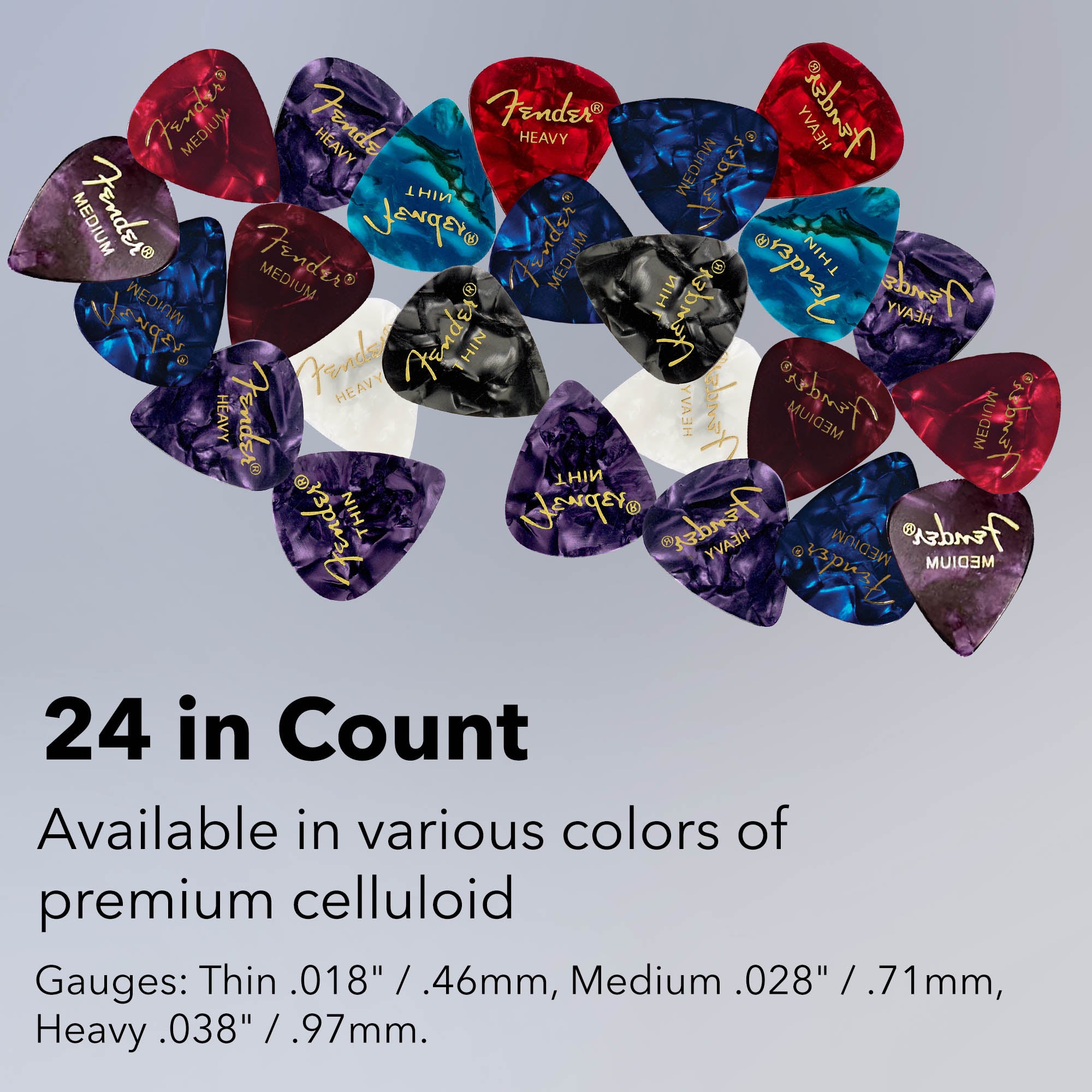 Fender Premium Guitar Pick Sampler, 24 Assorted - Tortoise Shell with Thin, Medium, and Heavy Gauges