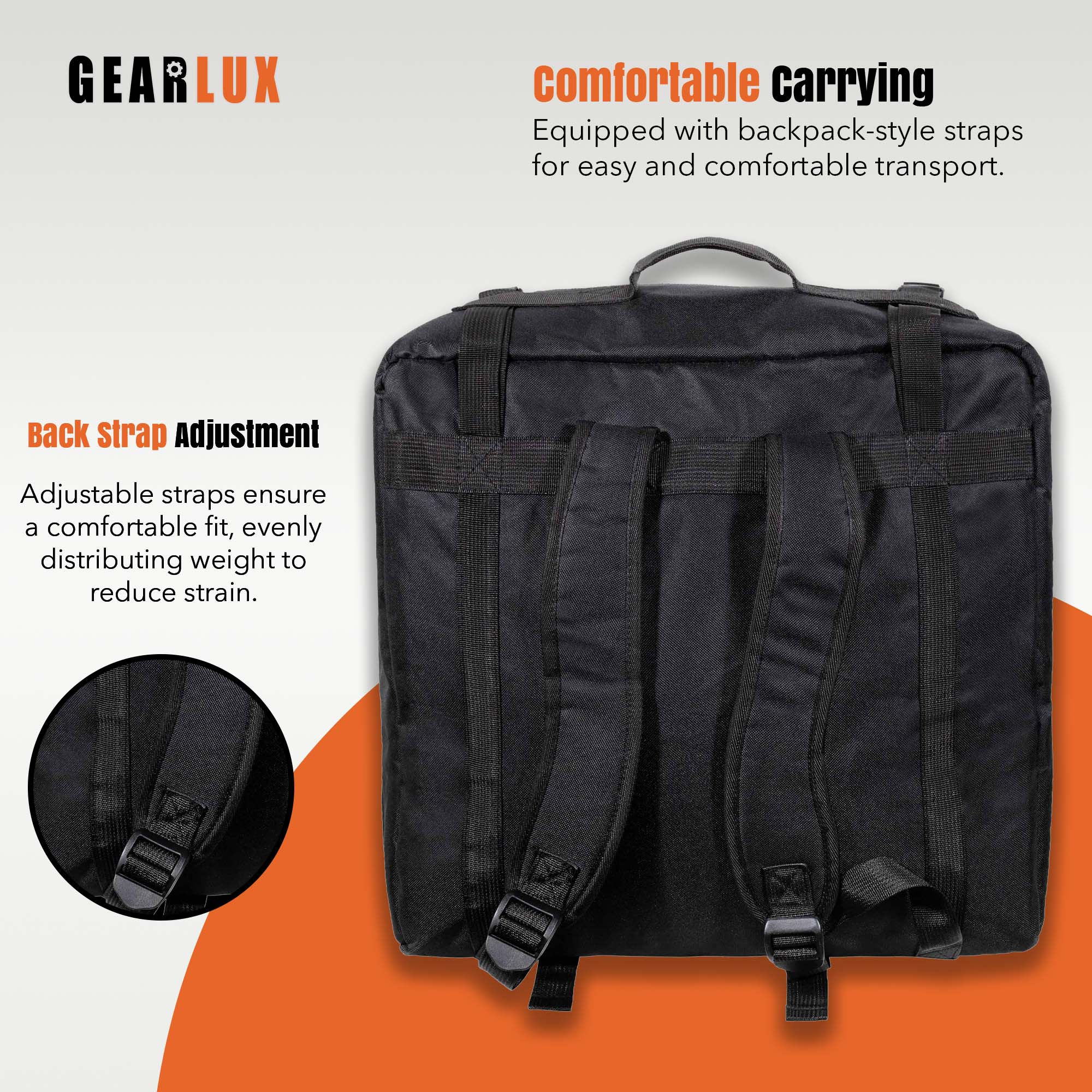 Gearlux Accordion Backpack Gig Bag with Shoulder Straps and A4-Size Pouch - Black