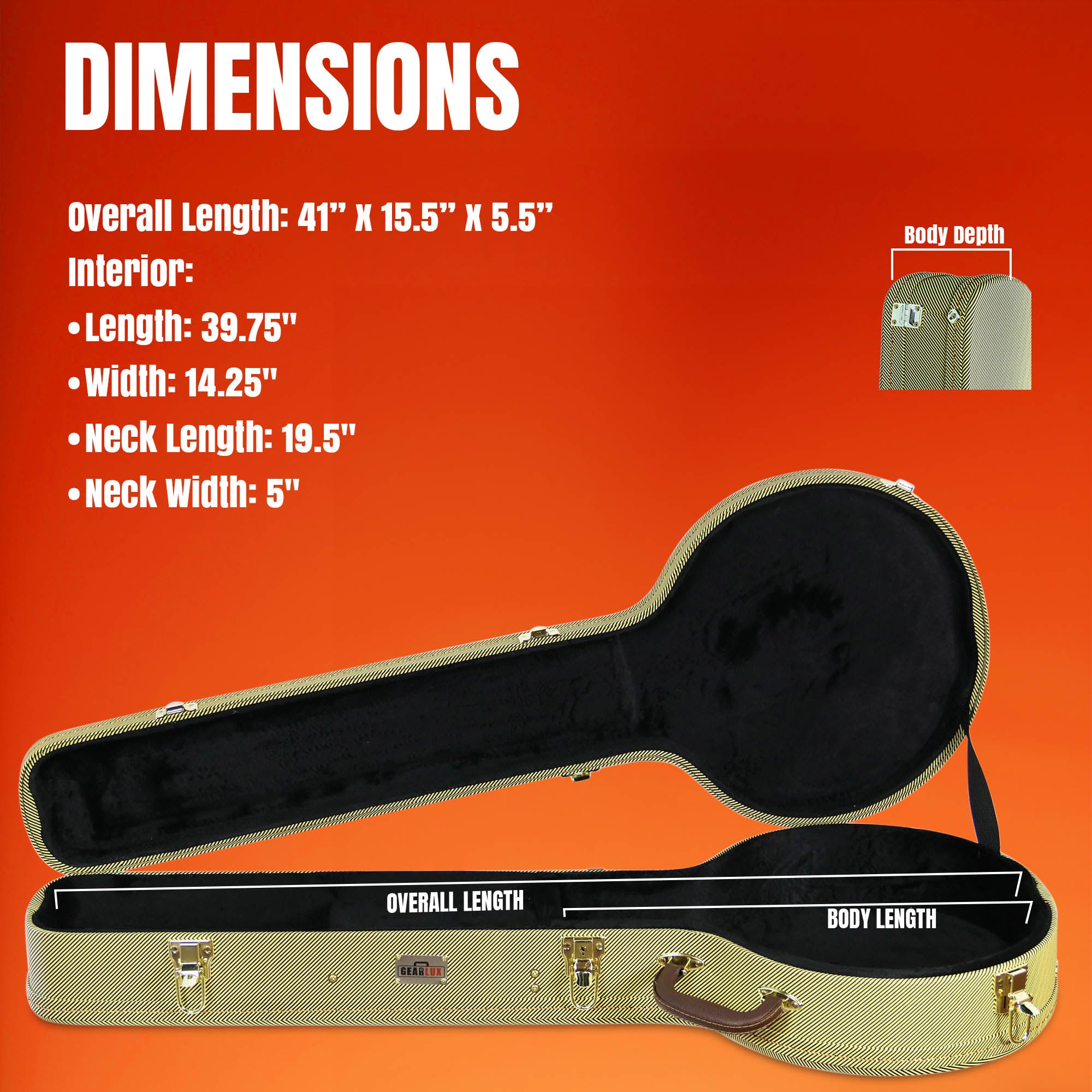 Gearlux Banjo Hard Case - Tweed