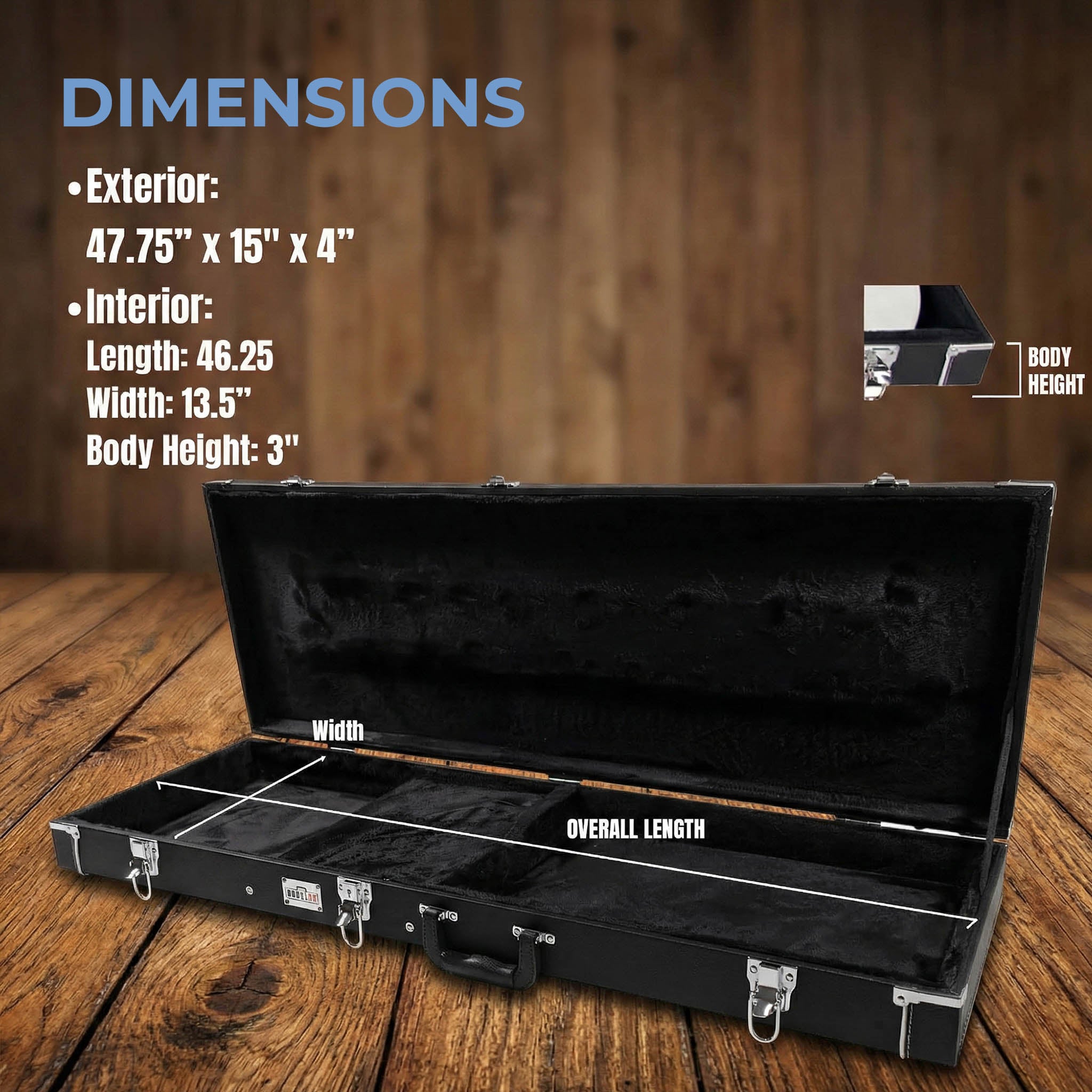 Gearlux Rectangular Bass Guitar Hard Case - Black