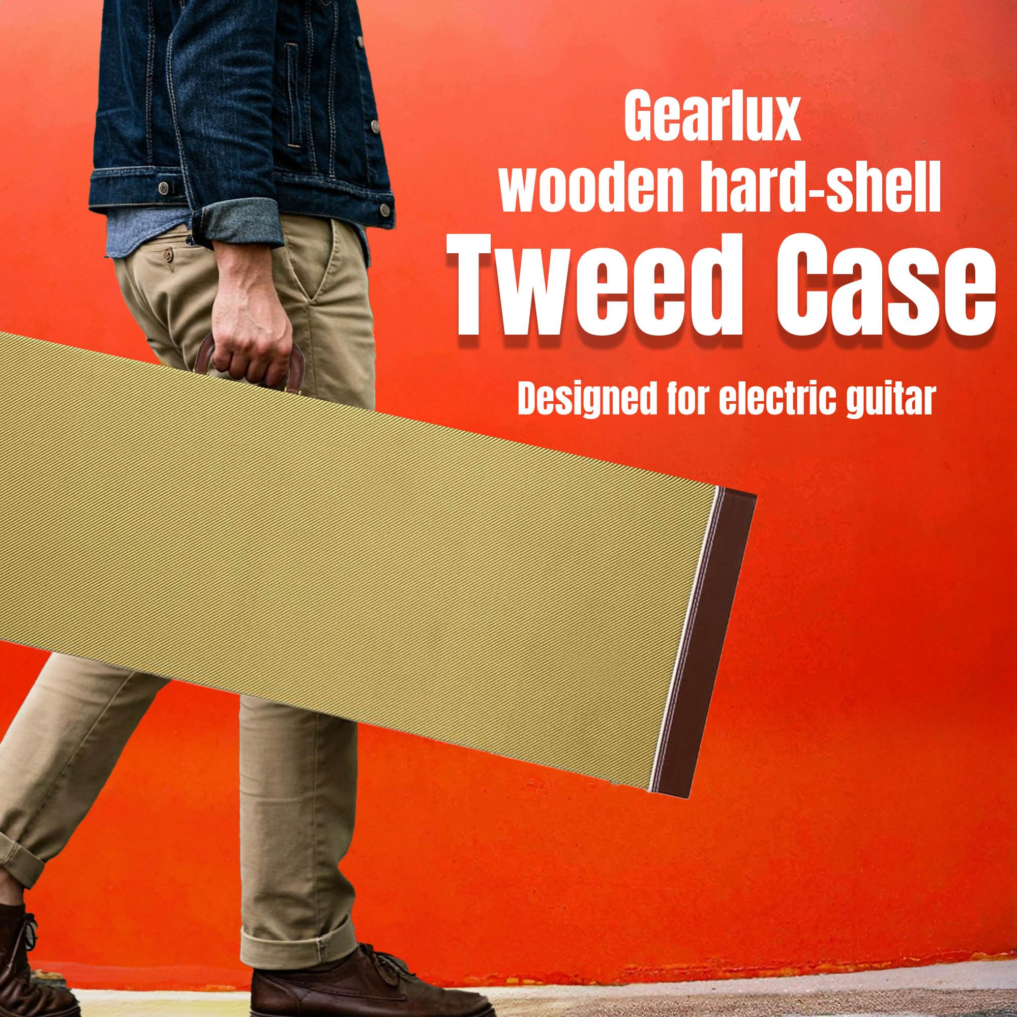 Gearlux Rectangular Electric Guitar Wooden Hard Case - Tweed