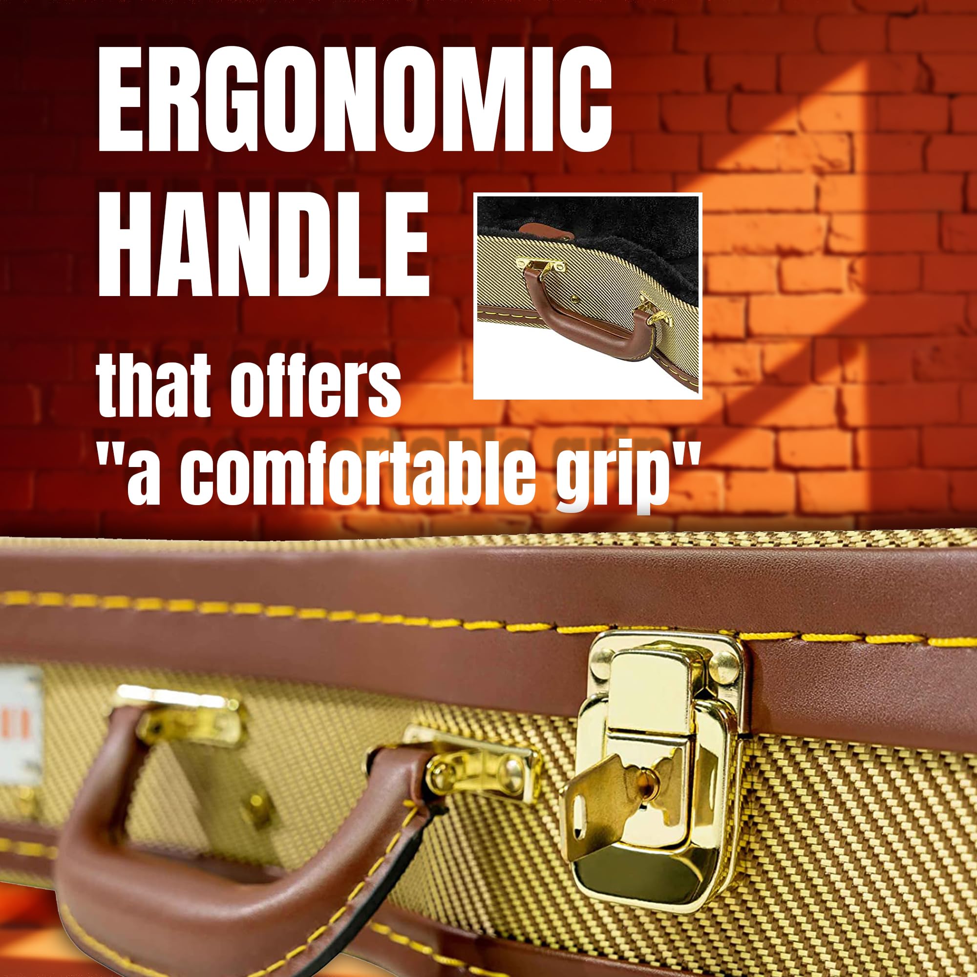 Gearlux Concert Ukulele Hard Case - Gold Tweed (24.25-Inch Length)