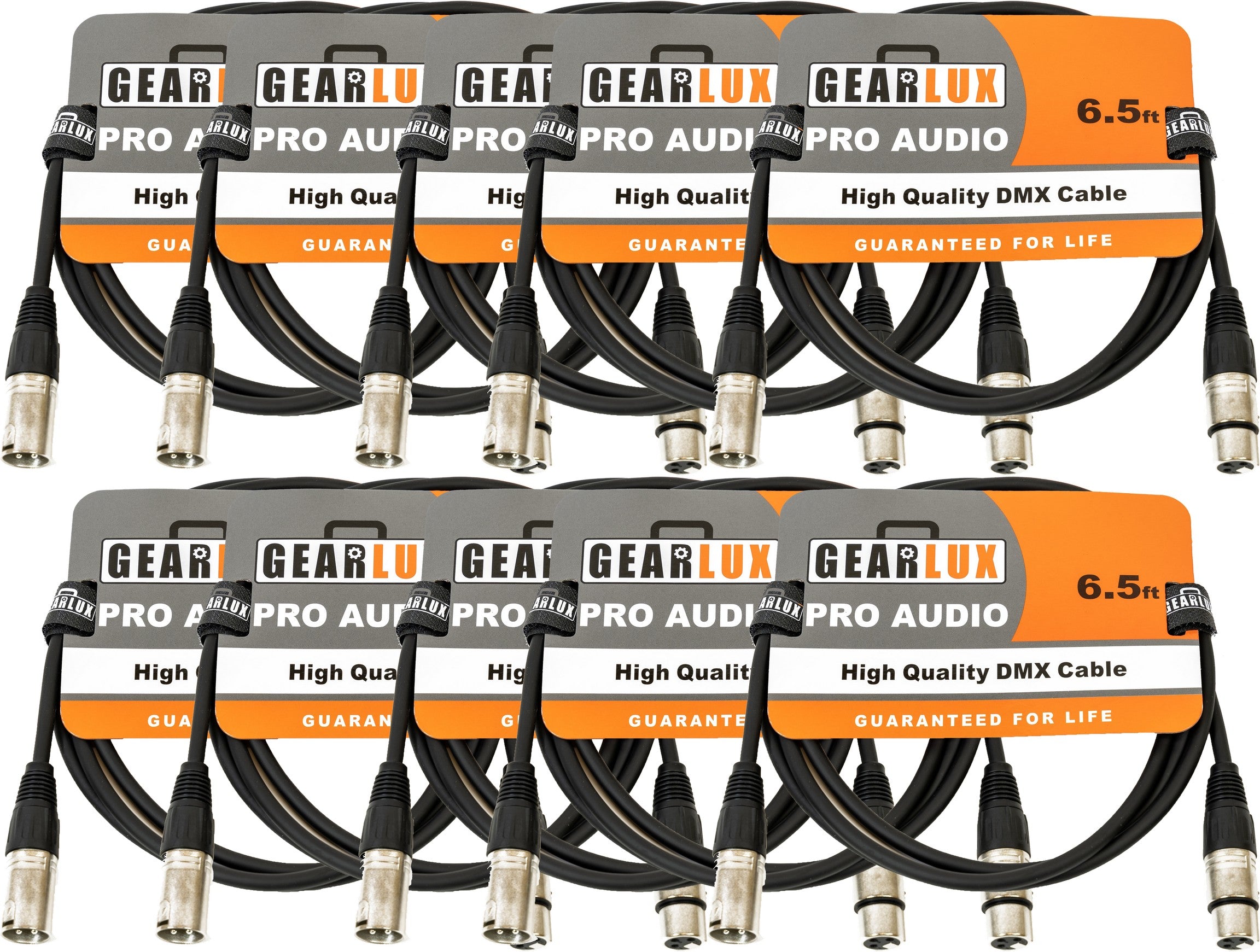 Gearlux 6.5-Foot 3-Pin Male-to-Female DMX Cable - 10 Pack